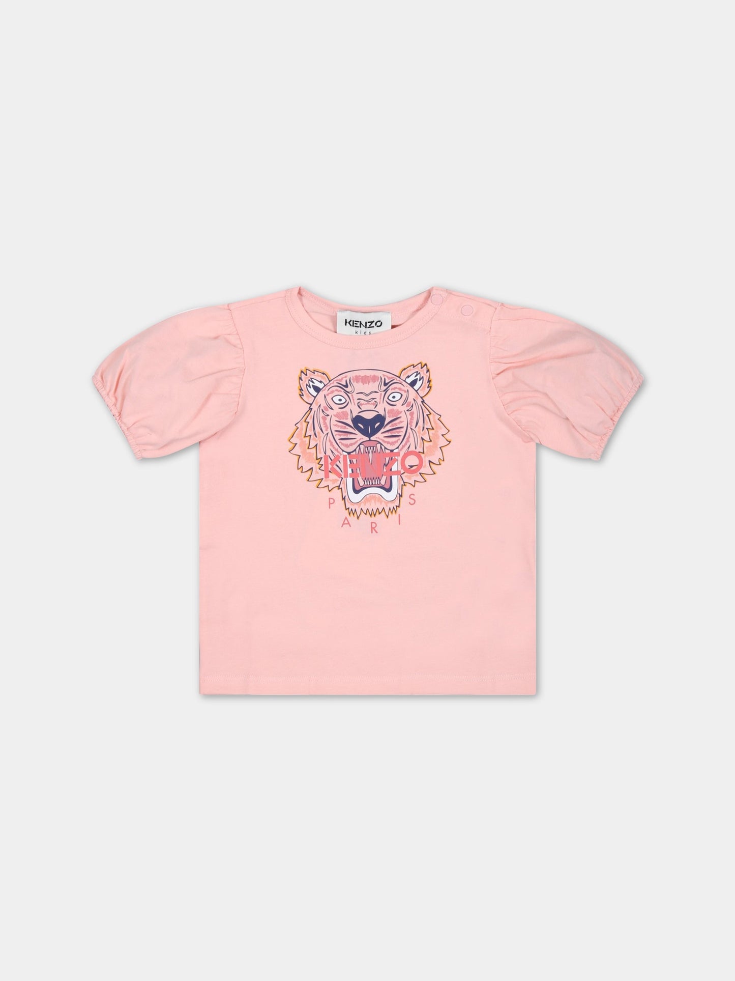 T-shirt rosa per neonata con tigre iconica e logo,Kenzo Kids,K05450 46G