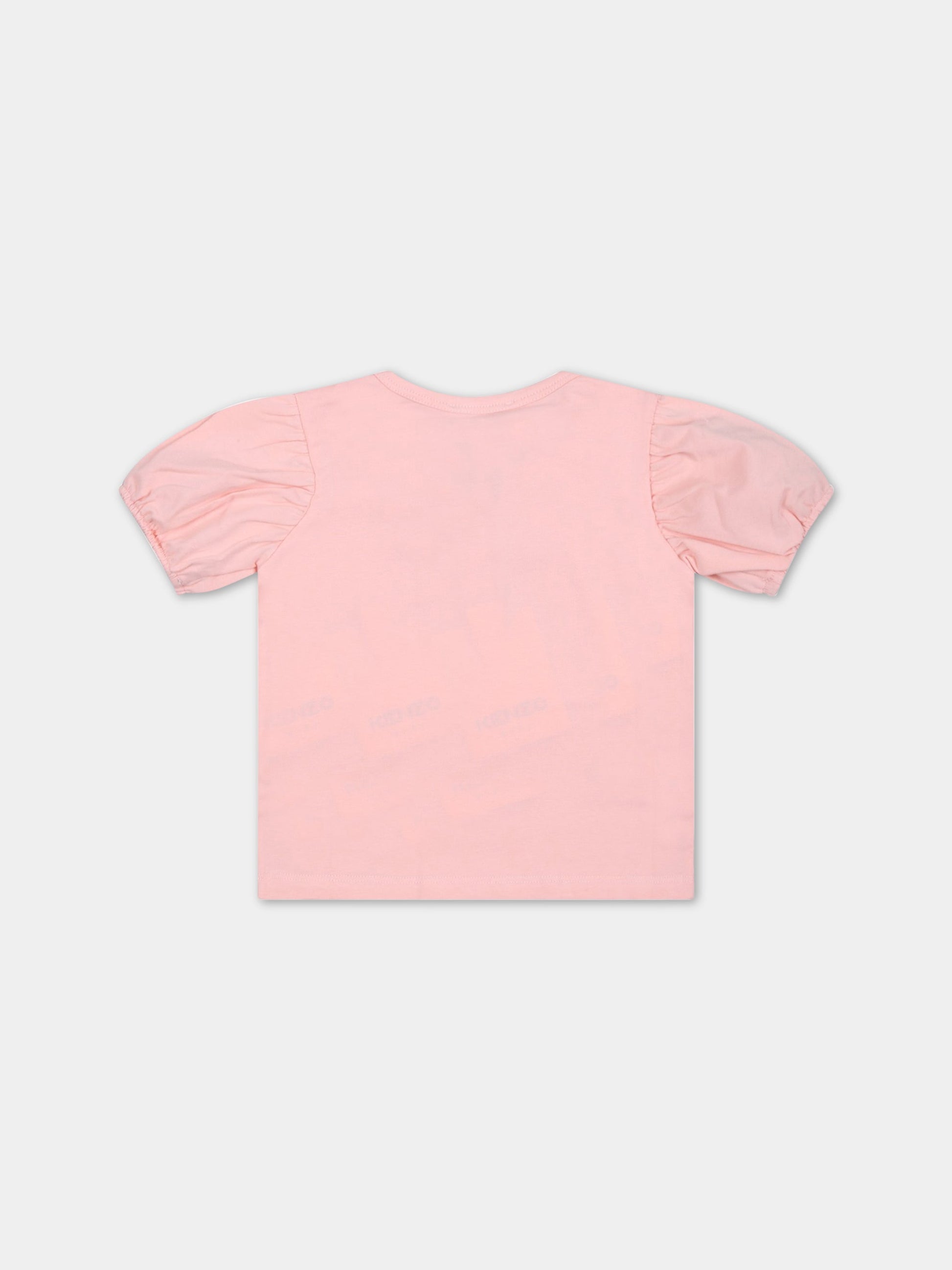 T-shirt rosa per neonata con tigre iconica e logo,Kenzo Kids,K05450 46G