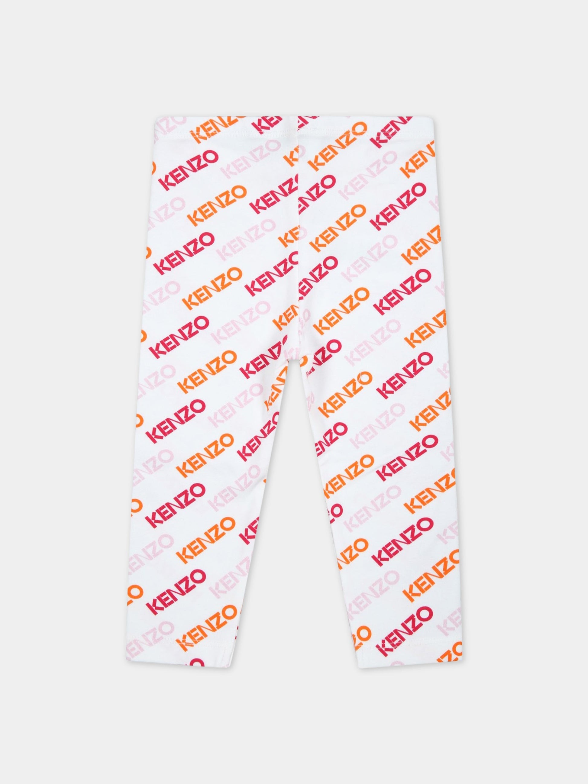 Leggings bianchi per neonata con logo multicolor,Kenzo Kids,K04216 10P
