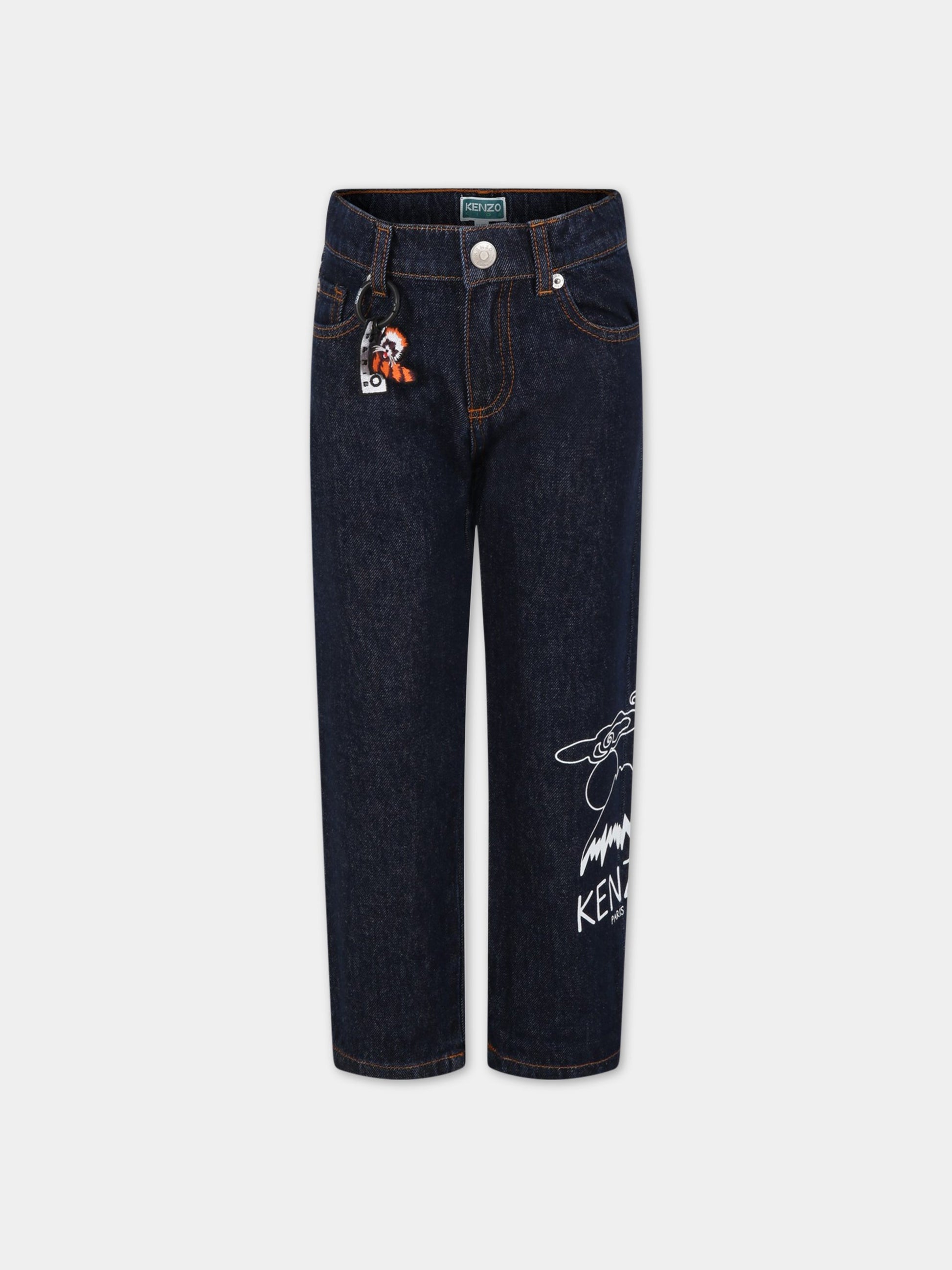 Jeans blu per bambino con stampa e logo,Kenzo Kids,K54002 805