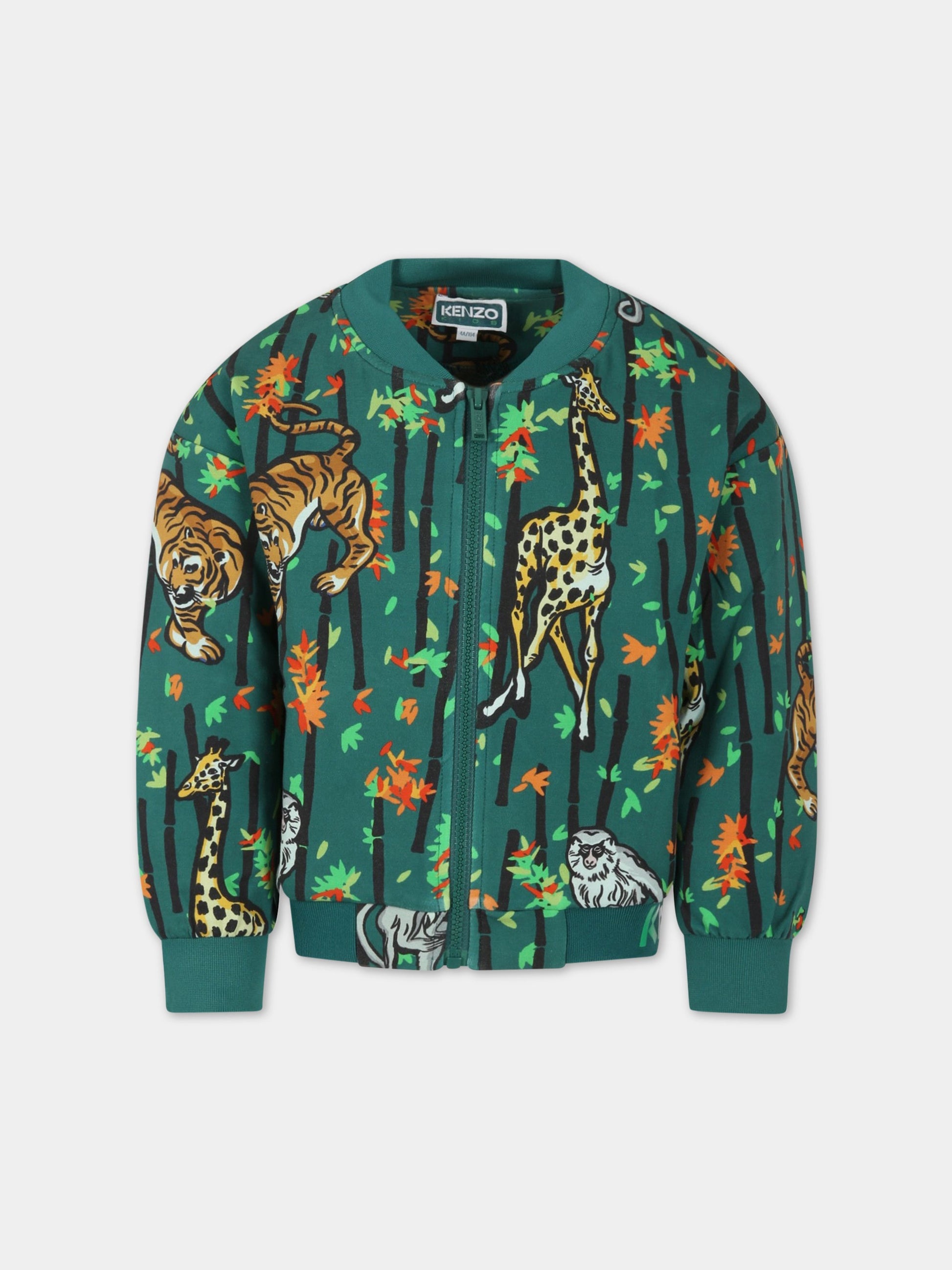 Felpa verde per bambino con tigri,Kenzo Kids,K25747 678