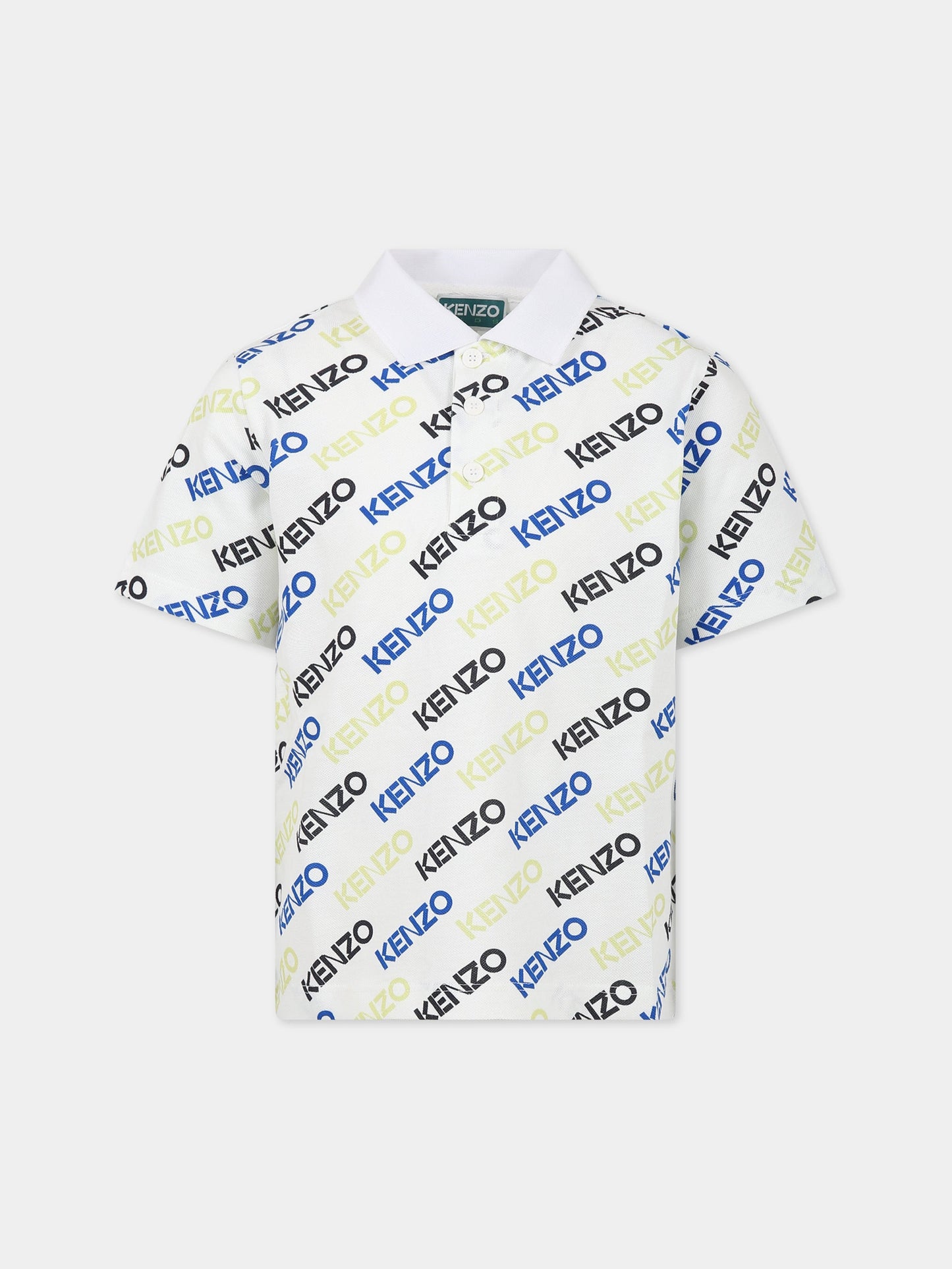 Polo bianca per bambino con logo multicolor,Kenzo Kids,K25798 10P