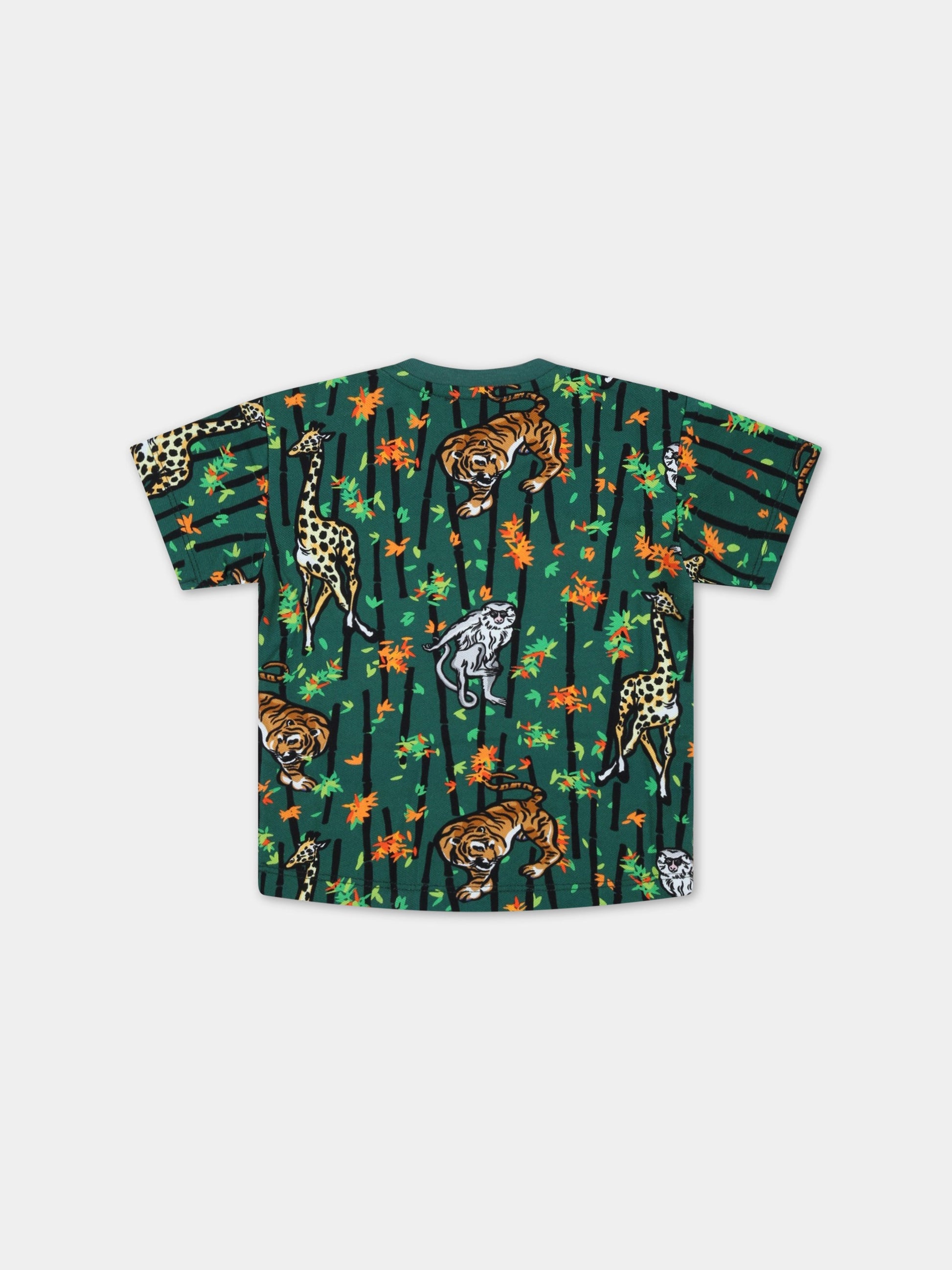 T-shirt verde per neonato con stampa jungle all-over,Kenzo Kids,K05455 678