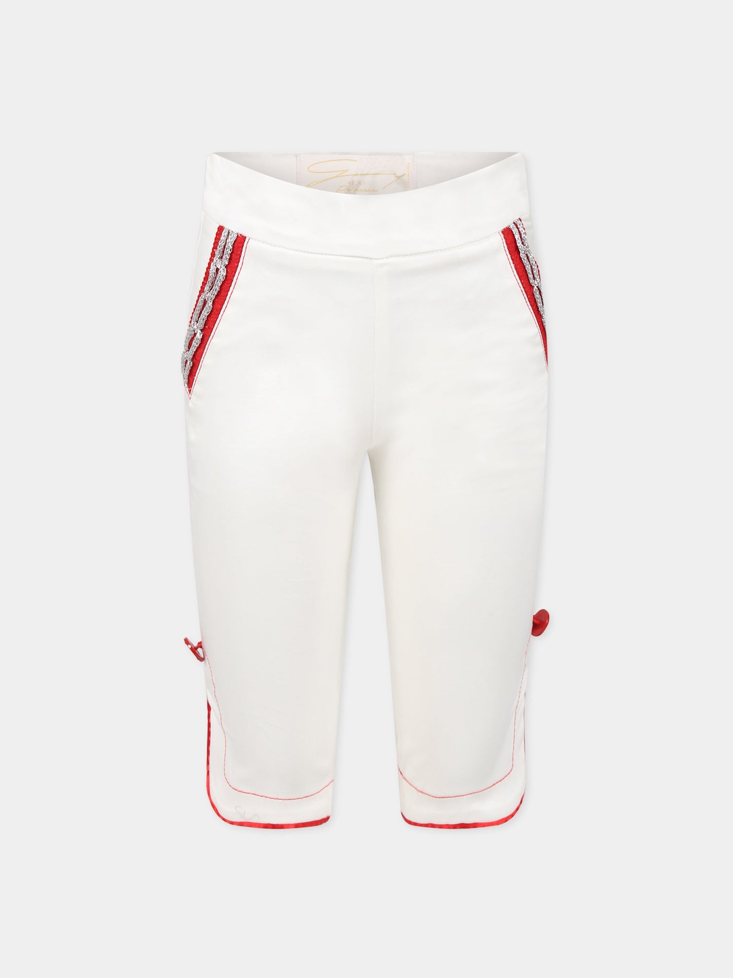 Pantaloni bianchi per bambina con dettagli rossi e logo,Genny,GFBE003 CA248 0000