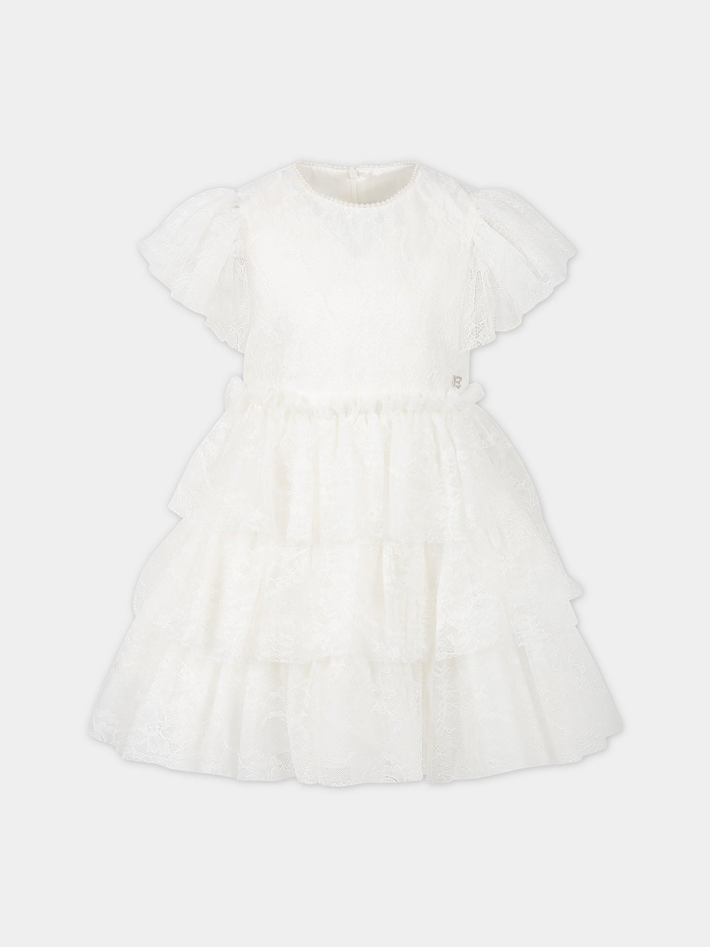 Vestito bianco per bambina con logo,Ermanno Scervino Junior,SFAB113 RI343 0000