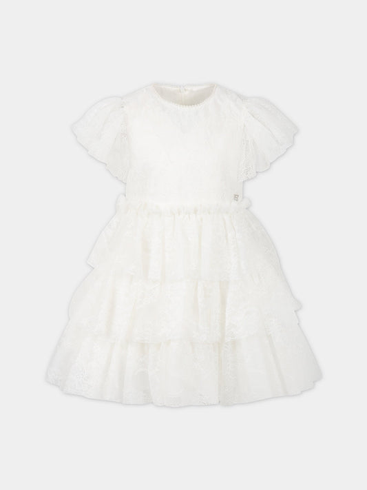 Vestito bianco per bambina con logo,Ermanno Scervino Junior,SFAB113 RI343 0000