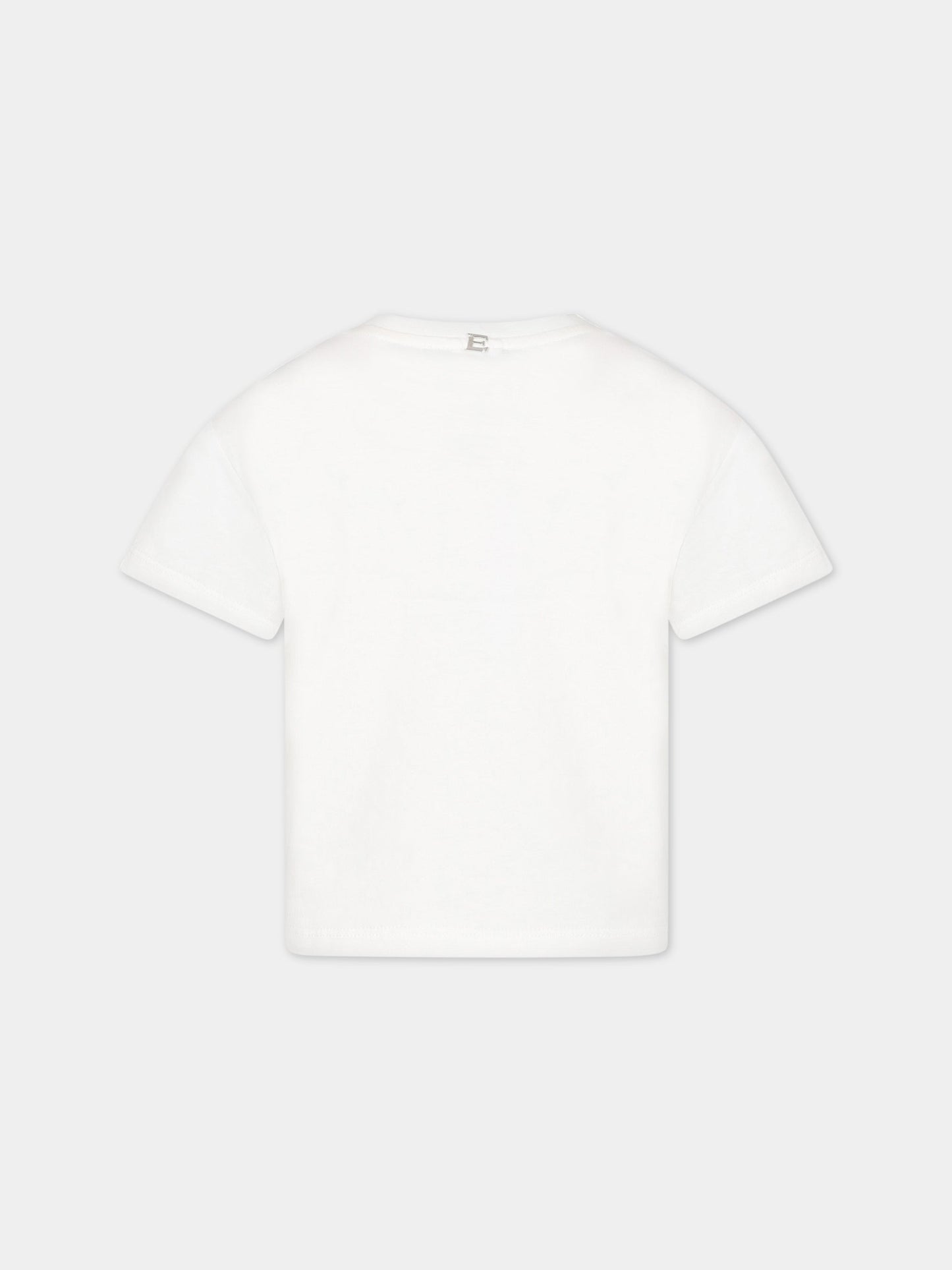 T-shirt bianca per bambina con ricamo,Ermanno Scervino Junior,SFTS050C JE199 0002