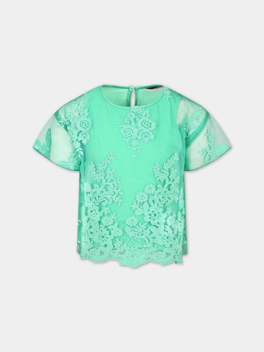 T-shirt verde per bambina con logo,Ermanno Scervino Junior,SFCA037C TU78 1000
