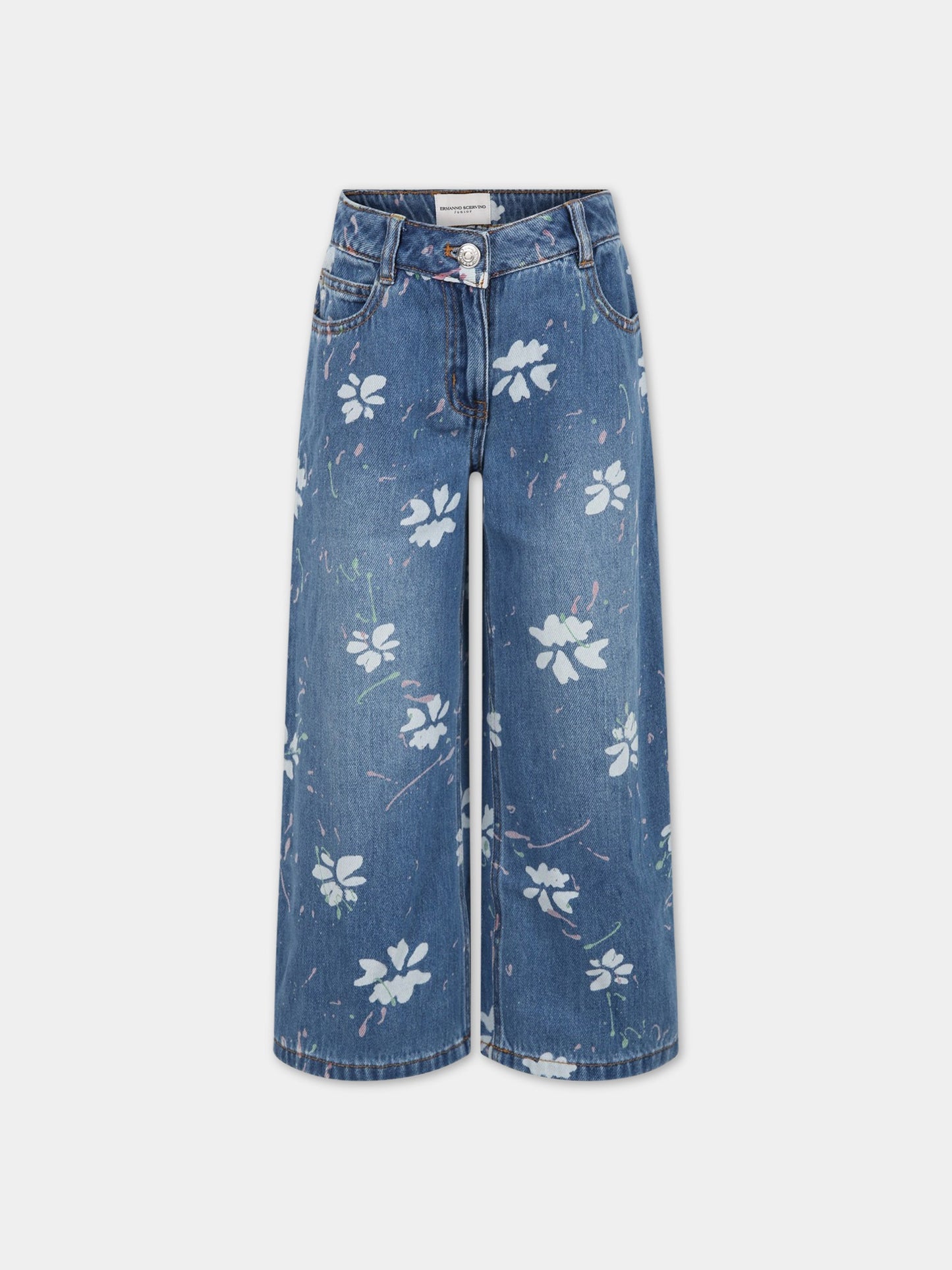 Jeans blu per bambina con stampa e logo,Ermanno Scervino Junior,SFPA050C DF019 4000
