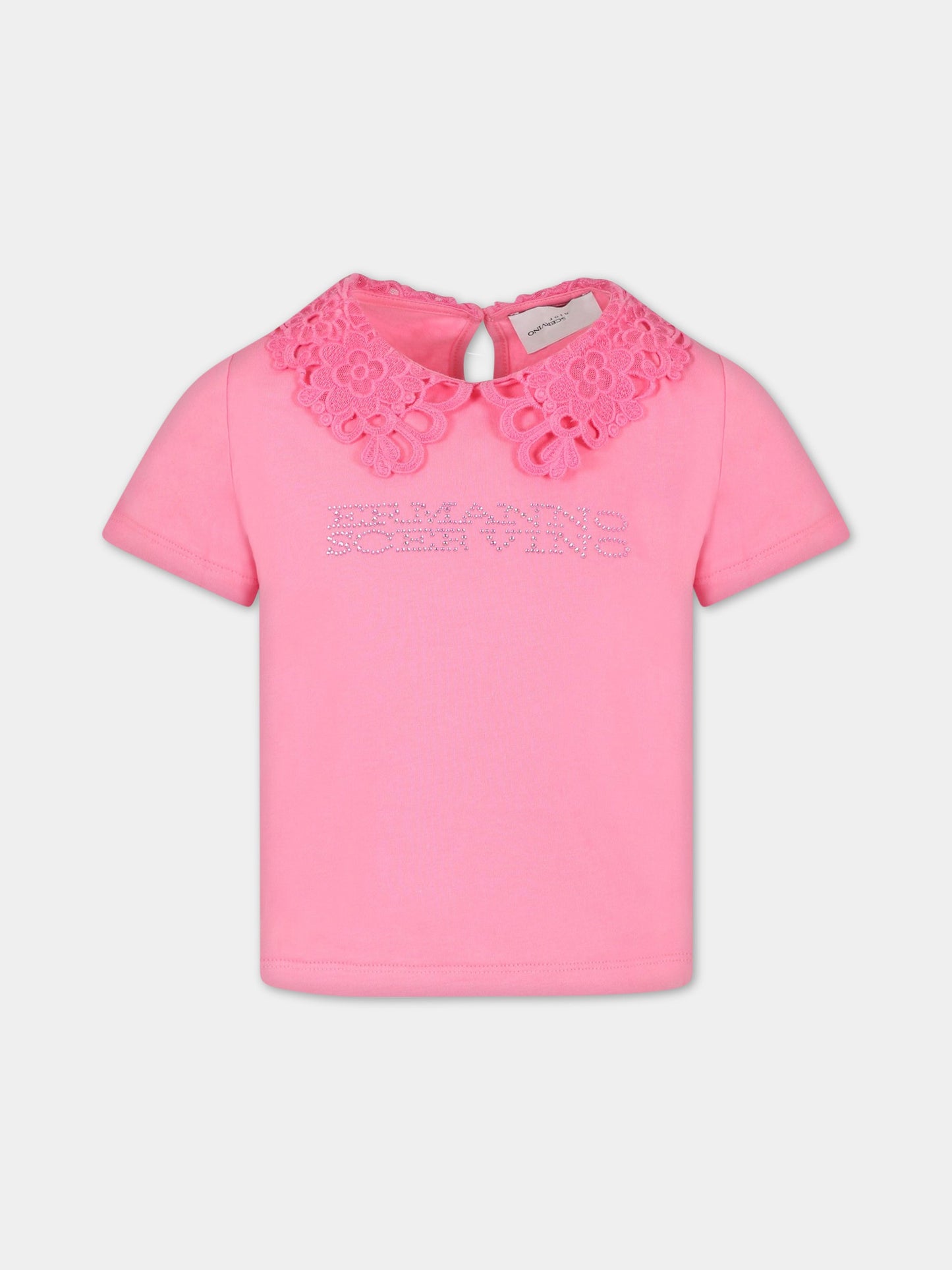 T-shirt fuchsia per bambinna con logo,Ermanno Scervino Junior,SFTS062C JE201 3000