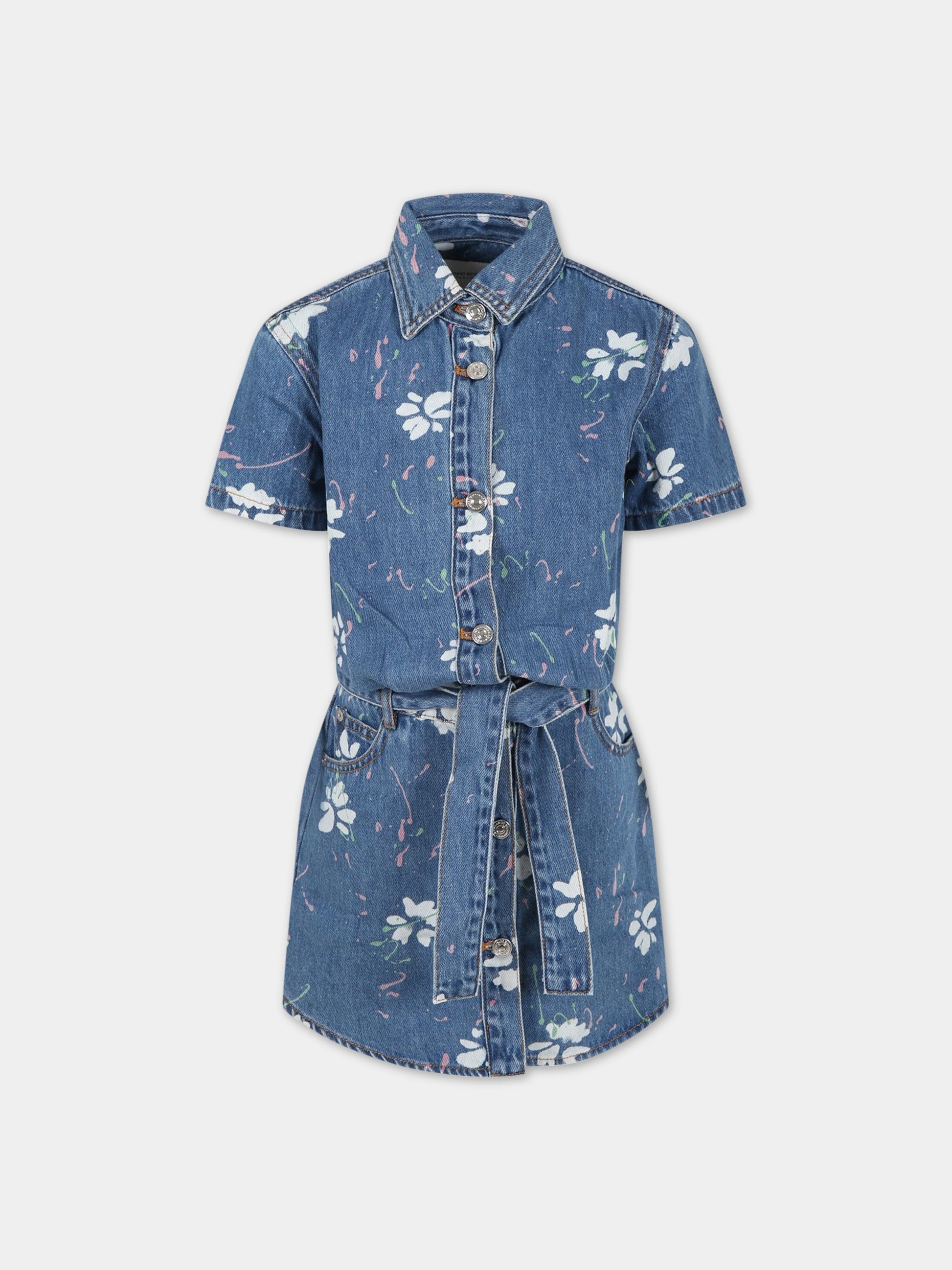 Vestito blu per bambina con stampa e logo,Ermanno Scervino Junior,SFAB100C DF019 4000