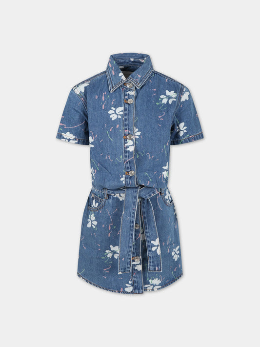 Vestito blu per bambina con stampa e logo,Ermanno Scervino Junior,SFAB100C DF019 4000