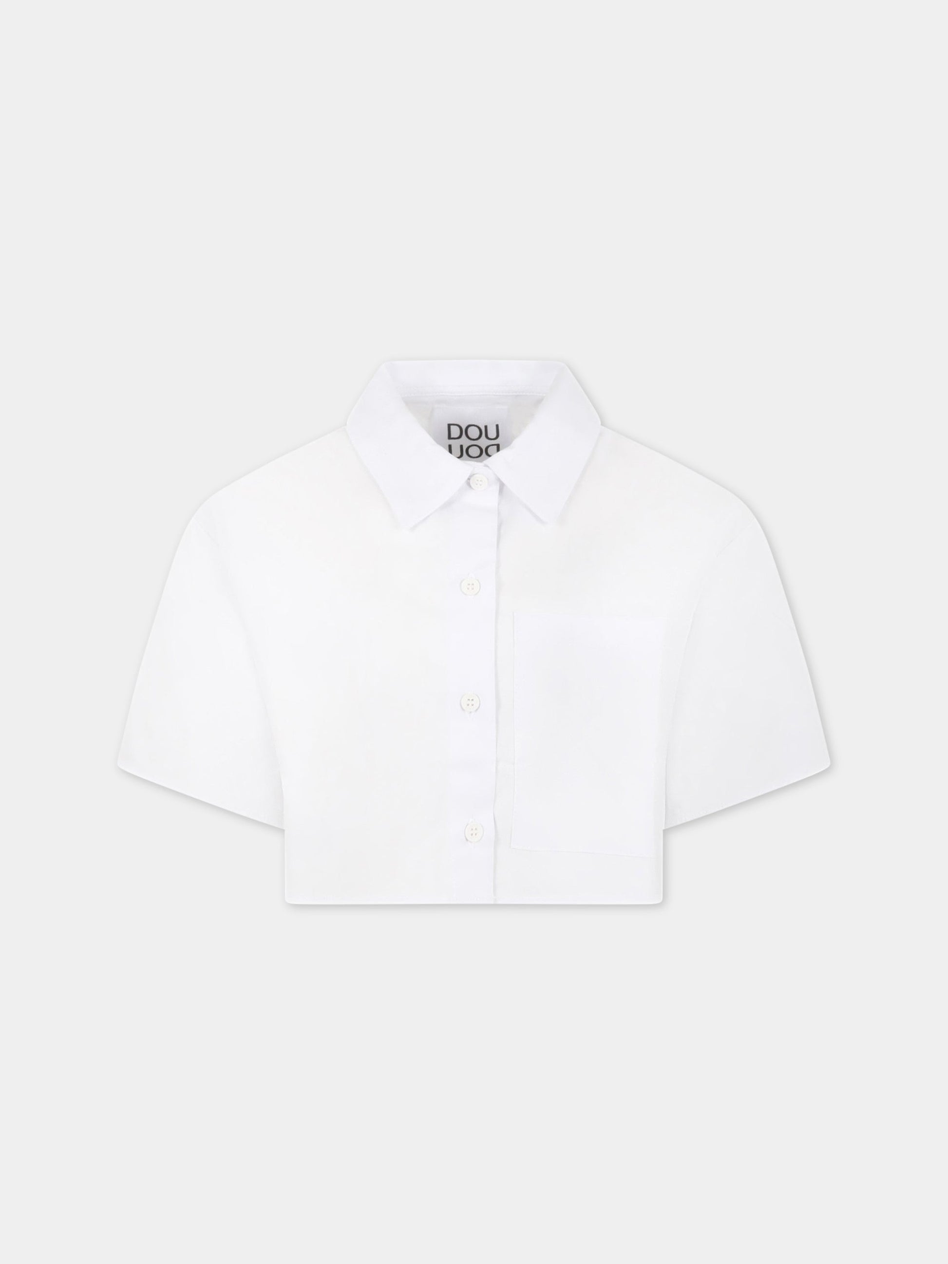 Camicia bianca per bambina con logo nero,Douuod Kids,DS5A01 Z1219 100