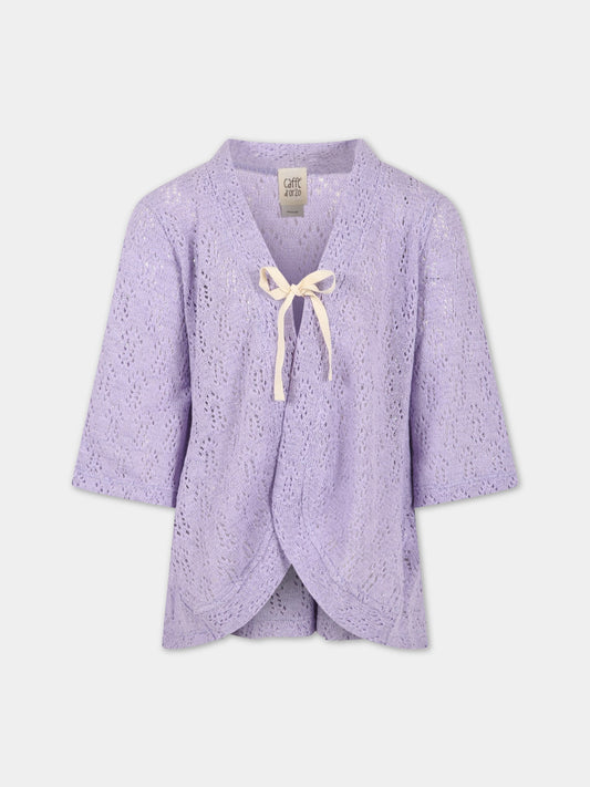 Cardigan viola per bambina con dettagli in lurex,Caffe' D'orzo,ZS9A30 Q0009 522