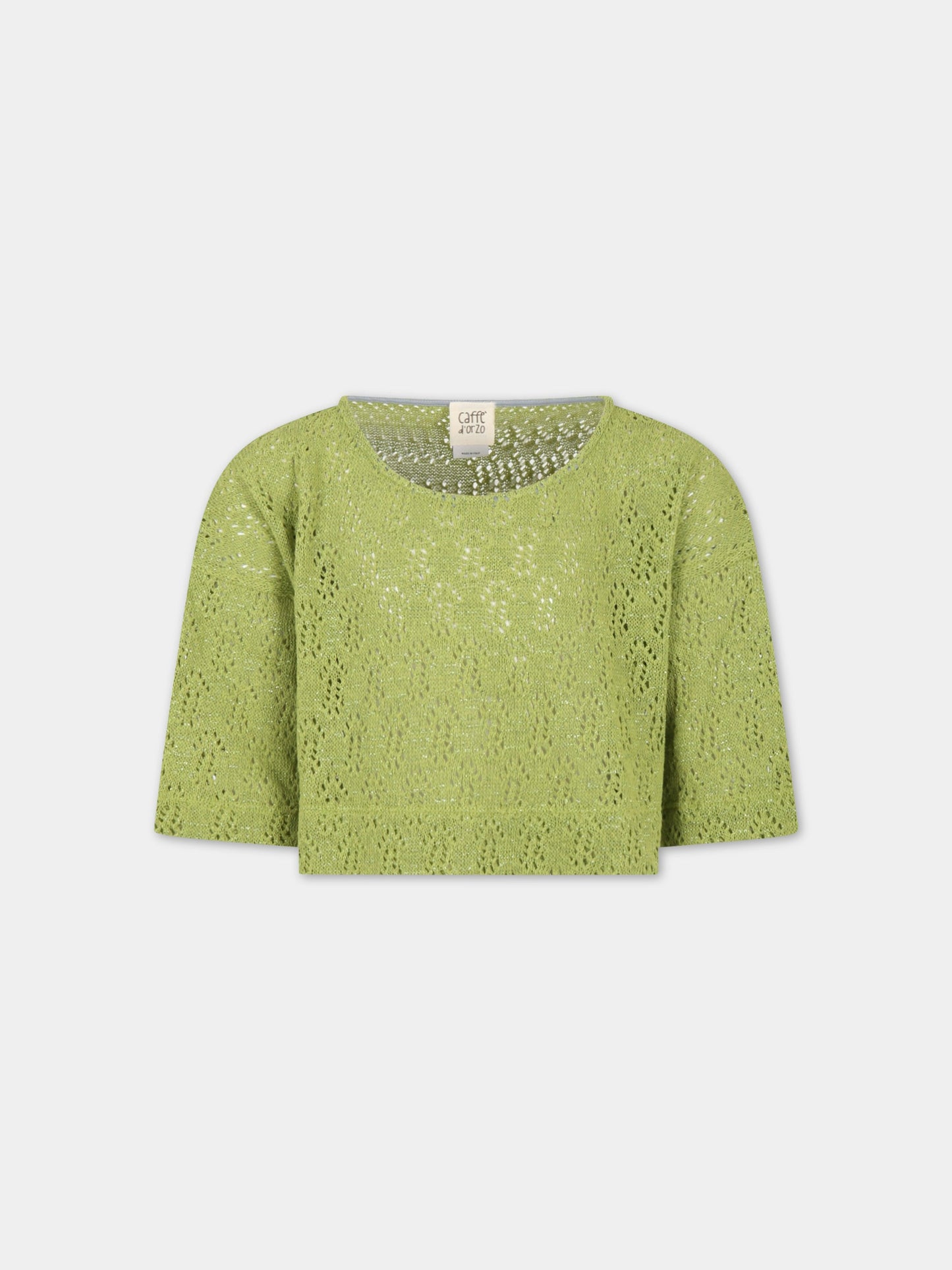 Maglione verde per bambina con dettagli in lurex,Caffe' D'orzo,ZS9A10 Q0009 785