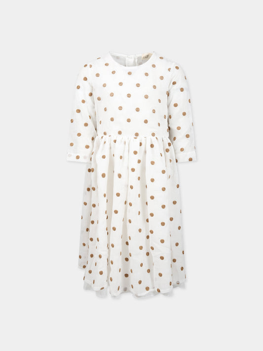 Vestito bianco per bambina con ricami,Caffe' D'orzo,ZS1A60 K0133 101MA