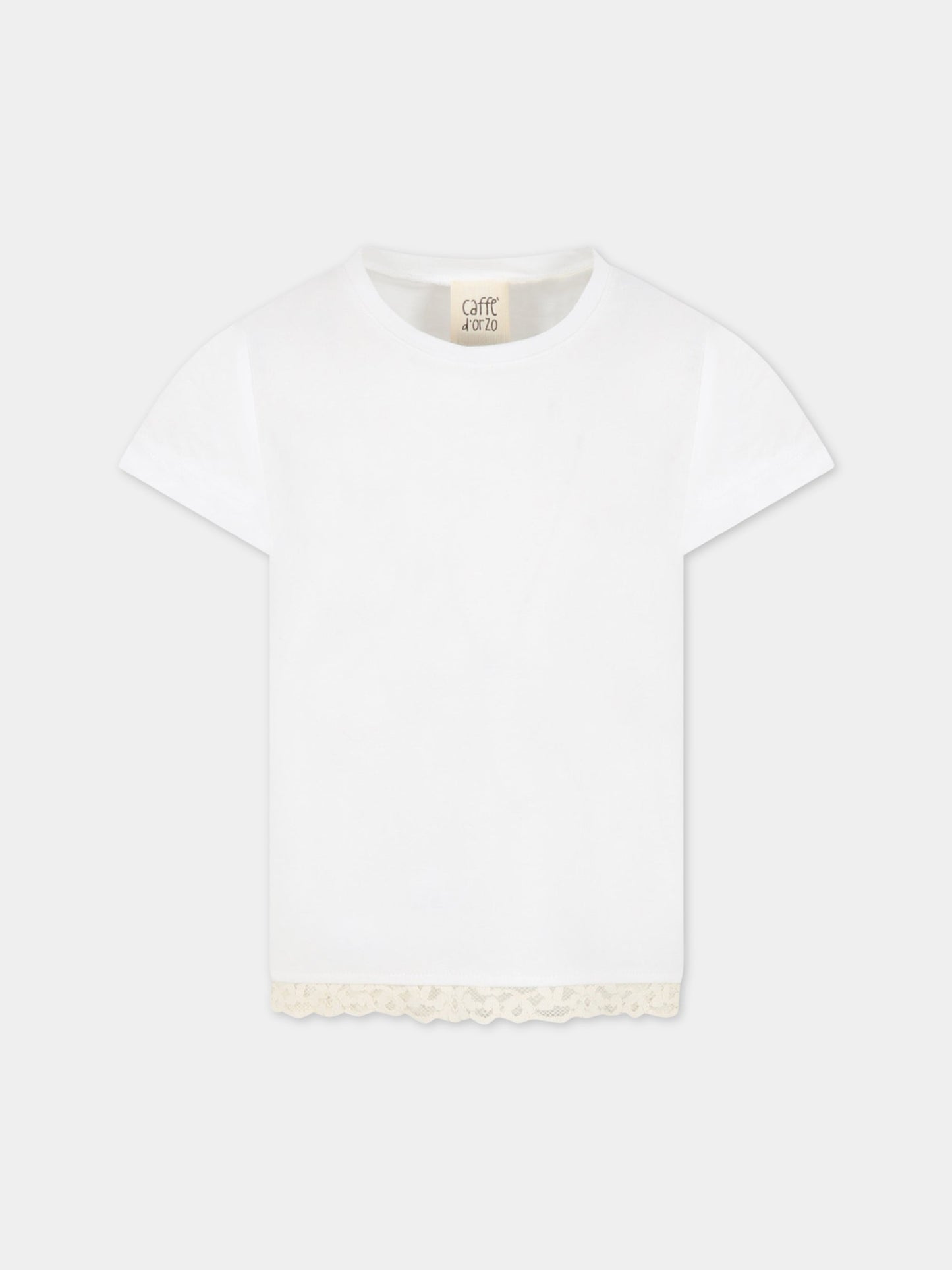 T-shirt bianca per bambina con dettagli in pizzo,Caffe' D'orzo,ZS8A21 J0269 101