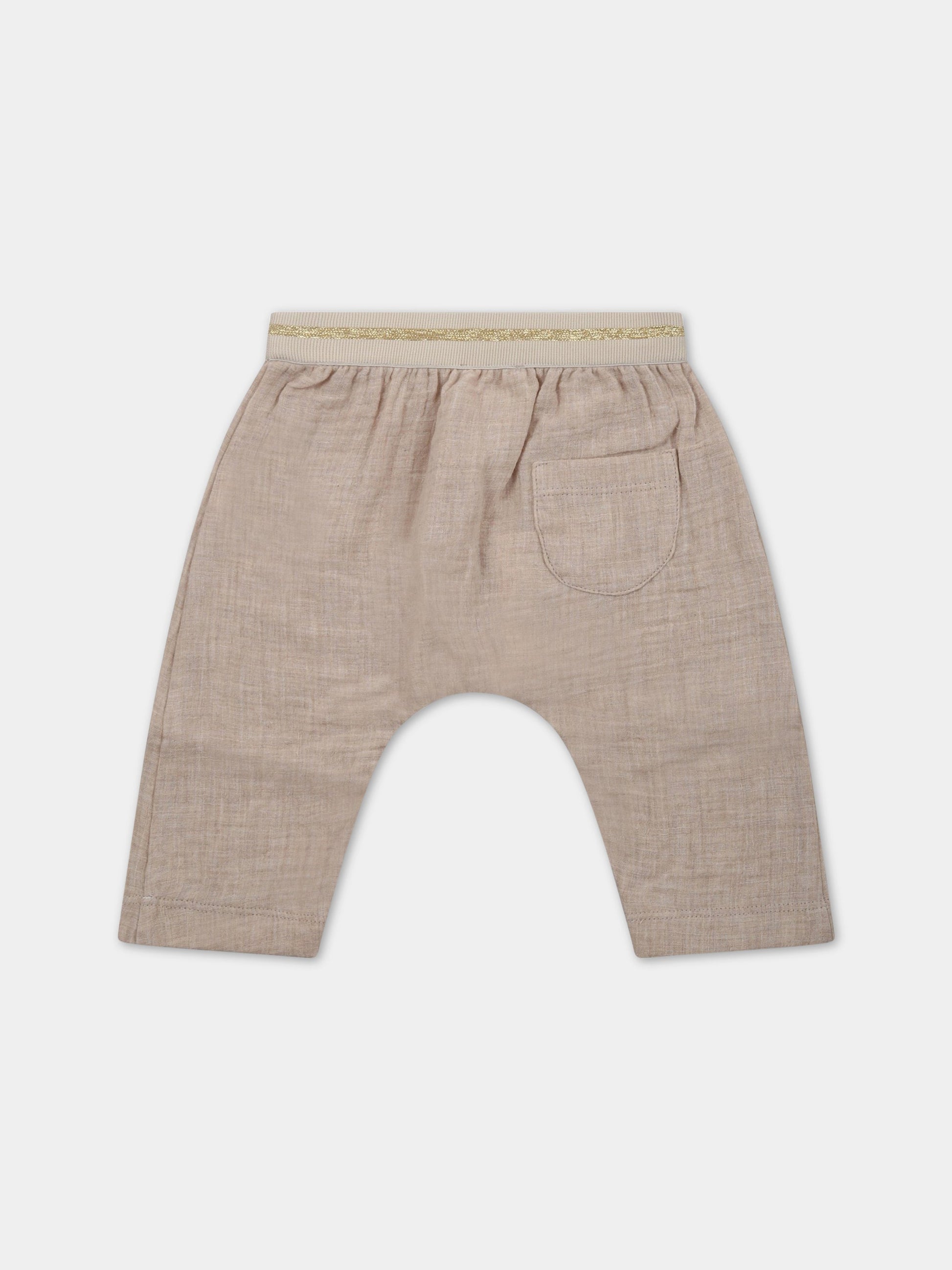 Pantaloni beige per bambina con banda in lurex,Caffe' D'orzo,ZS6020 K0137 107