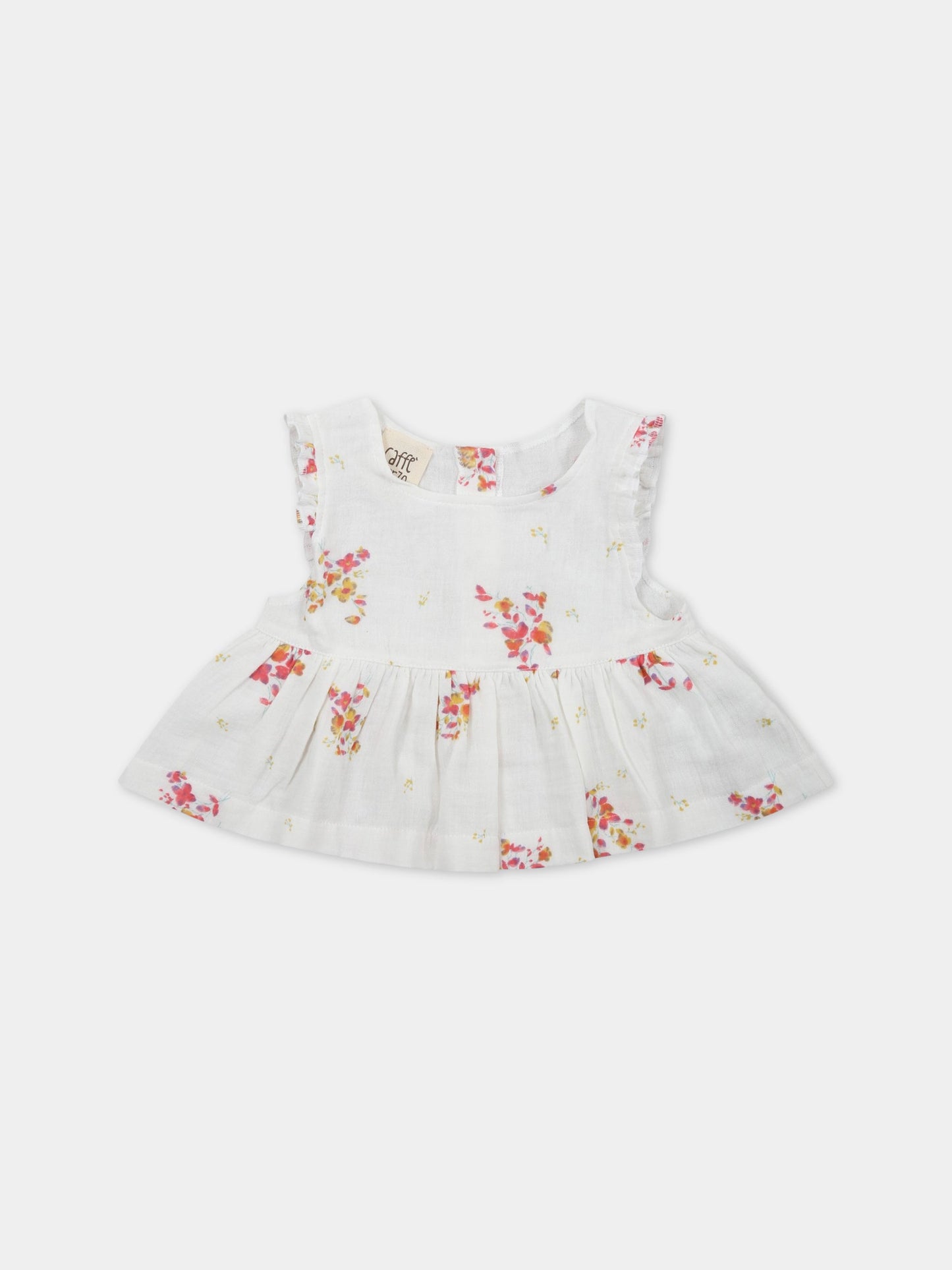 Camicia bianca per bambina con fiori,Caffe' D'orzo,ZS5002 K0128 101RS