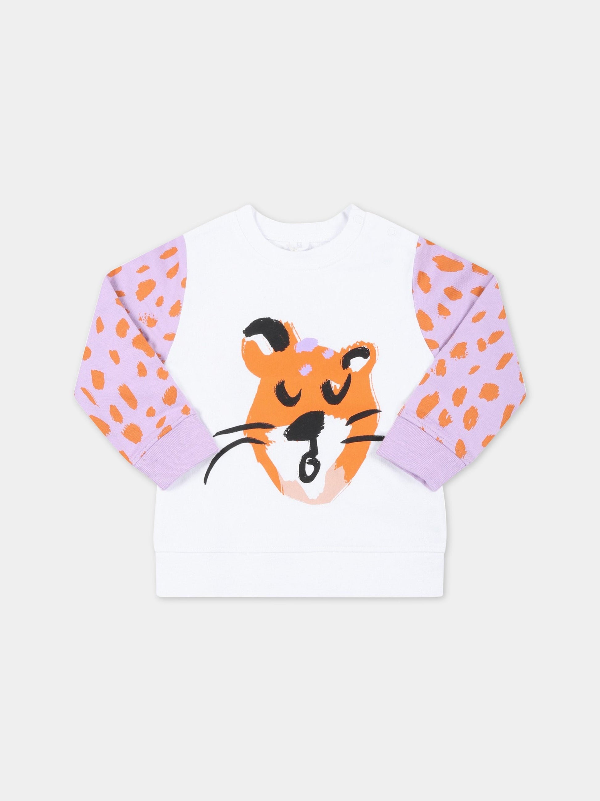 Felpa bianca per neonata con tigre e dettagli animalier,Stella Mccartney Kids,TS4060 Z0169 100