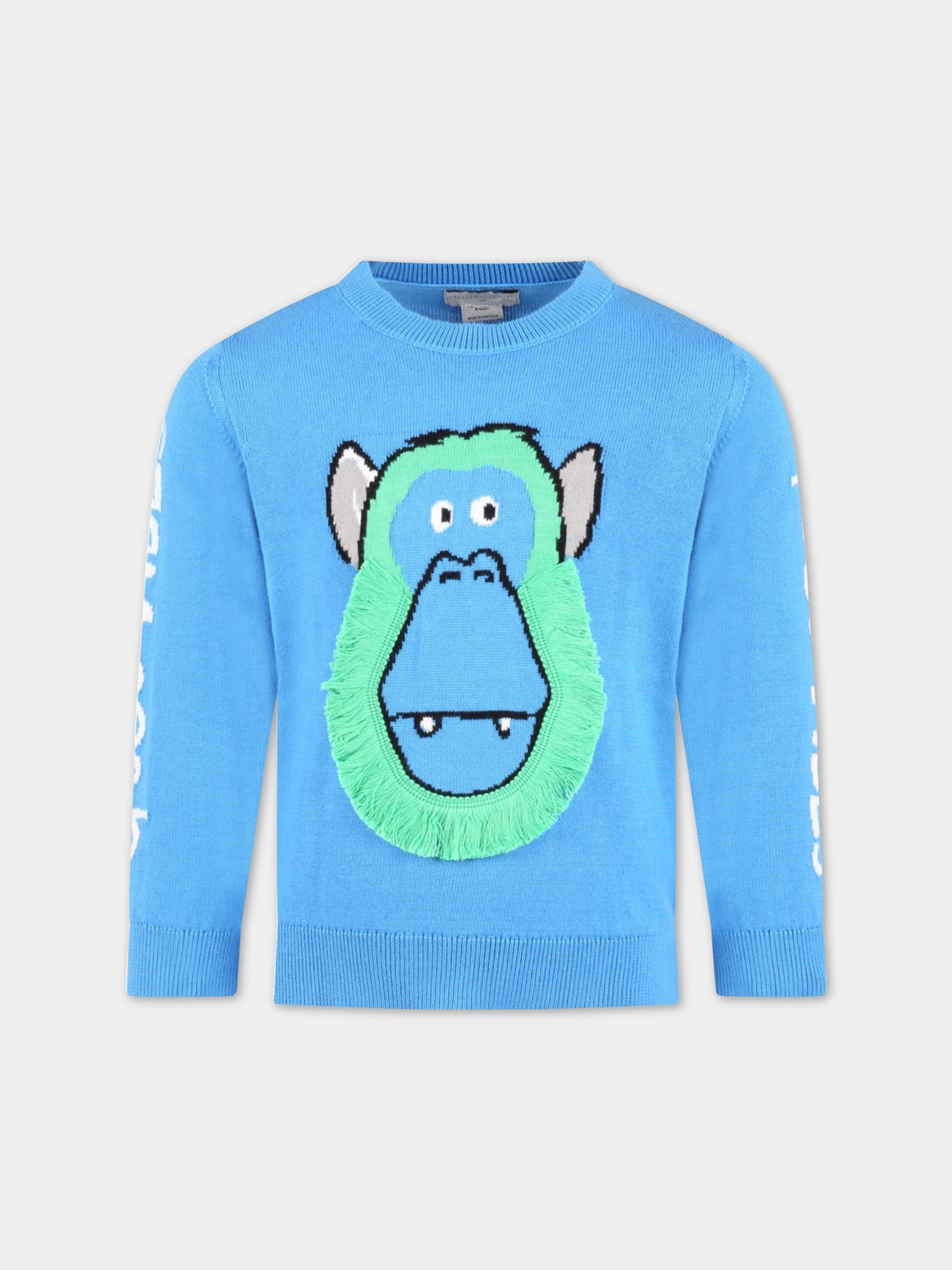 Maglione azzurro per bambino con scimpanzé,Stella Mccartney Kids,TS9P00 Z1144 610