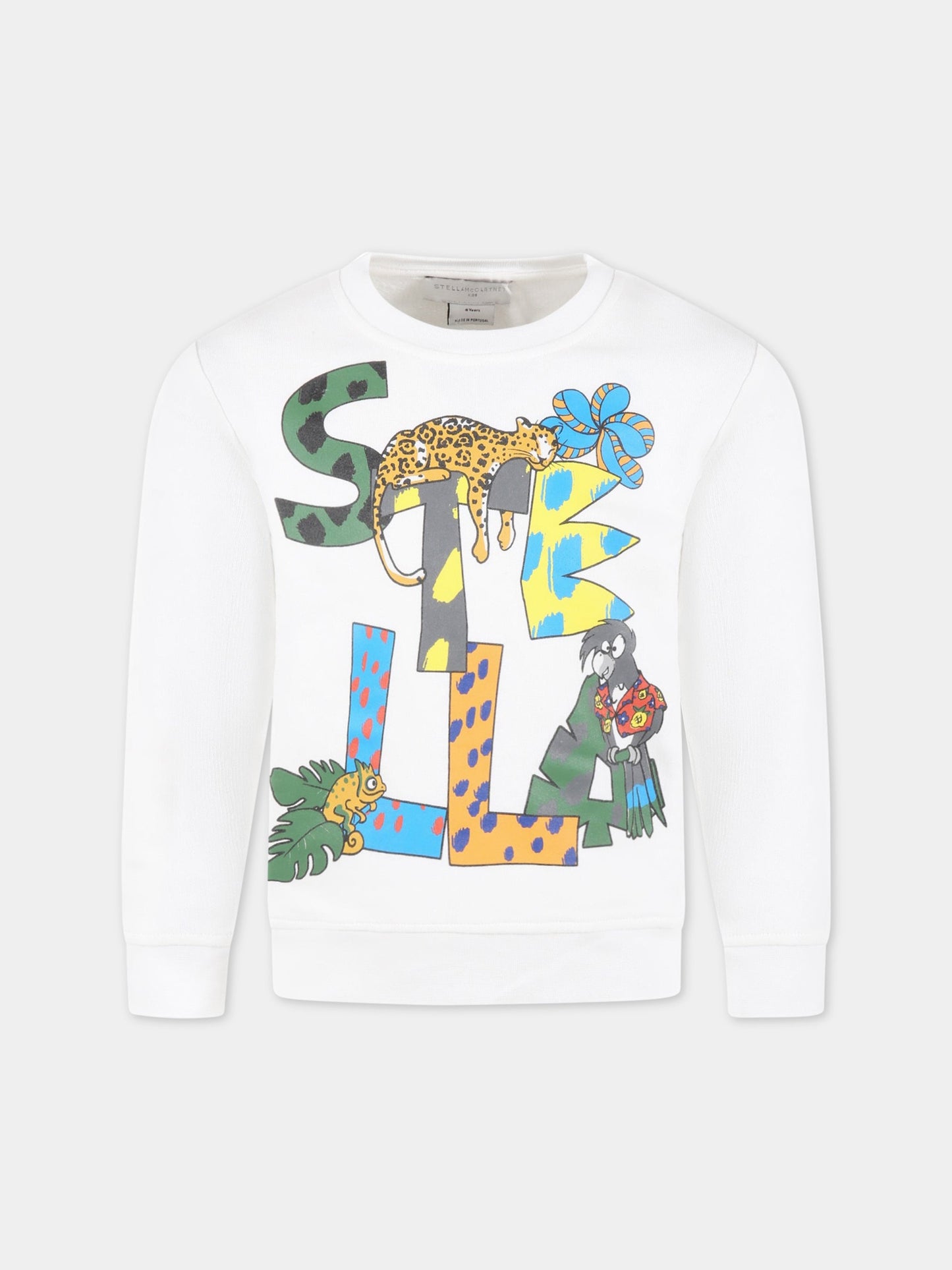 Felpa bianca per bambini con logo colorato e animali,Stella Mccartney Kids,TS4S70 Z0499 100