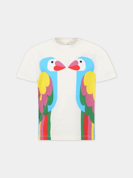 T-shirt bianco per bambina con stampa pappagalli,Stella Mccartney Kids,TS8B41 Z0434 101