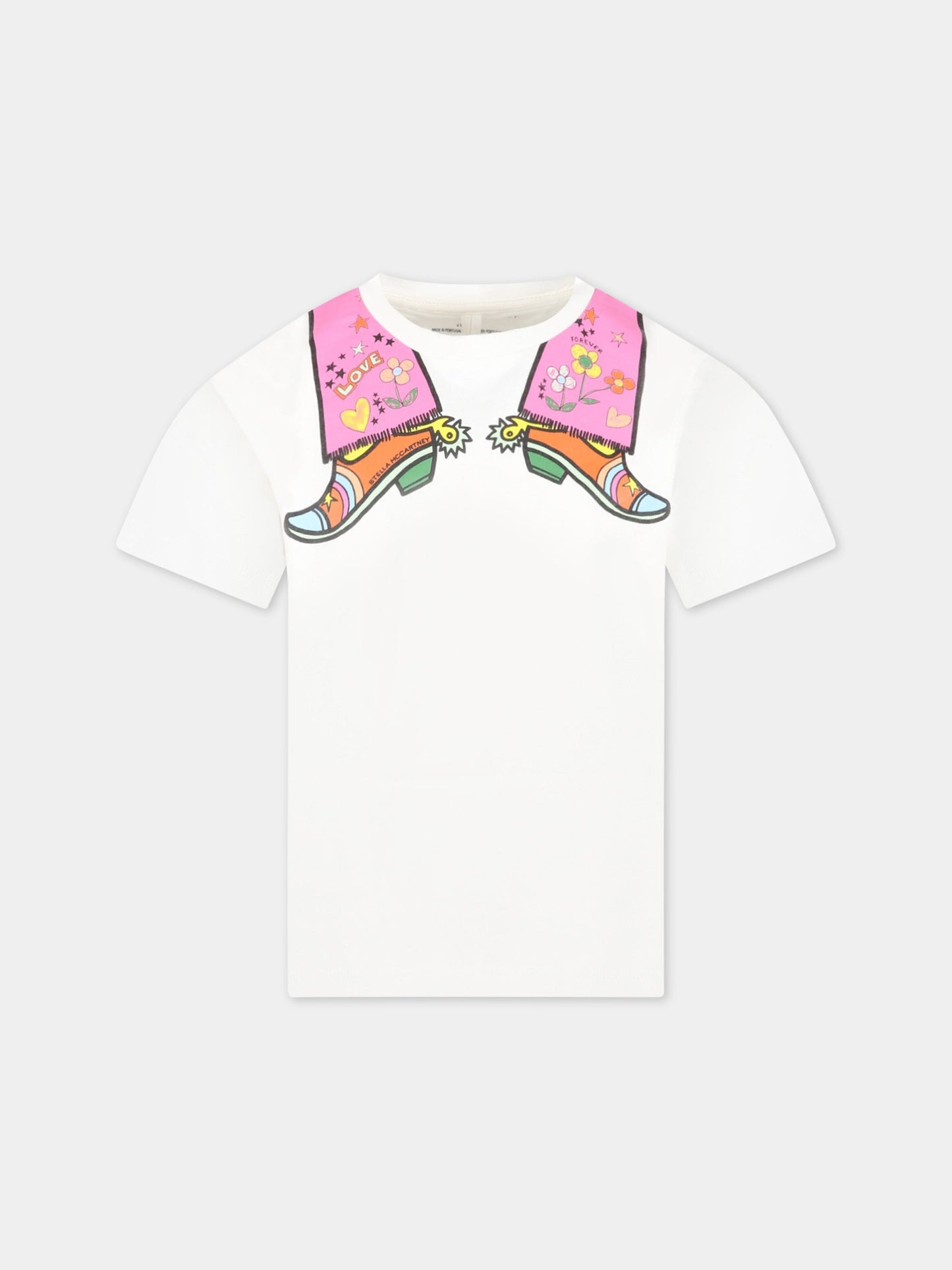 T-shirt bianca per bambina con stivali e logo,Stella Mccartney Kids,TS8D31 Z0434 101