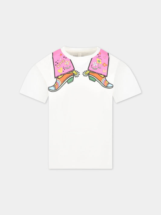 T-shirt bianca per bambina con stivali e logo,Stella Mccartney Kids,TS8D31 Z0434 101