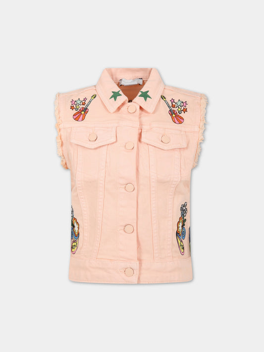 Gilet rosa per bambina con scritta  Our world is beatiful ,Stella Mccartney Kids,TS2A02 Z0156 504