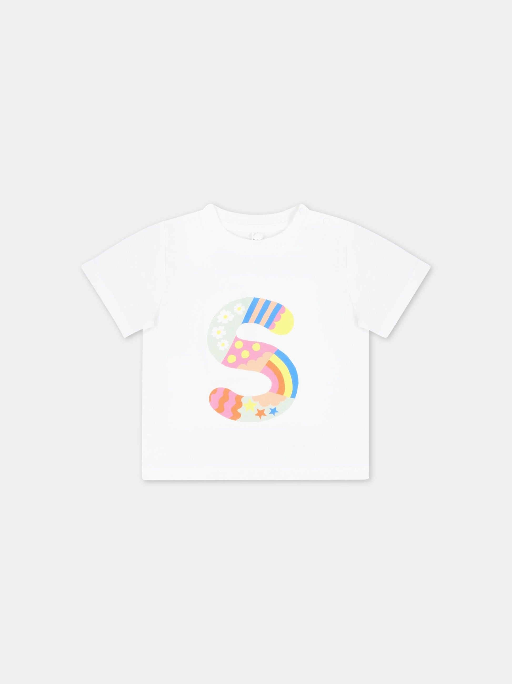 T-shirt bianca per bambina con S logo,Stella Mccartney Kids,TS8131 Z0434 101
