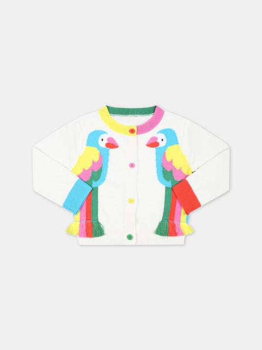 Cardigan avorio per neonata con pappagalli,Stella Mccartney Kids,TS9000 Z1144 101