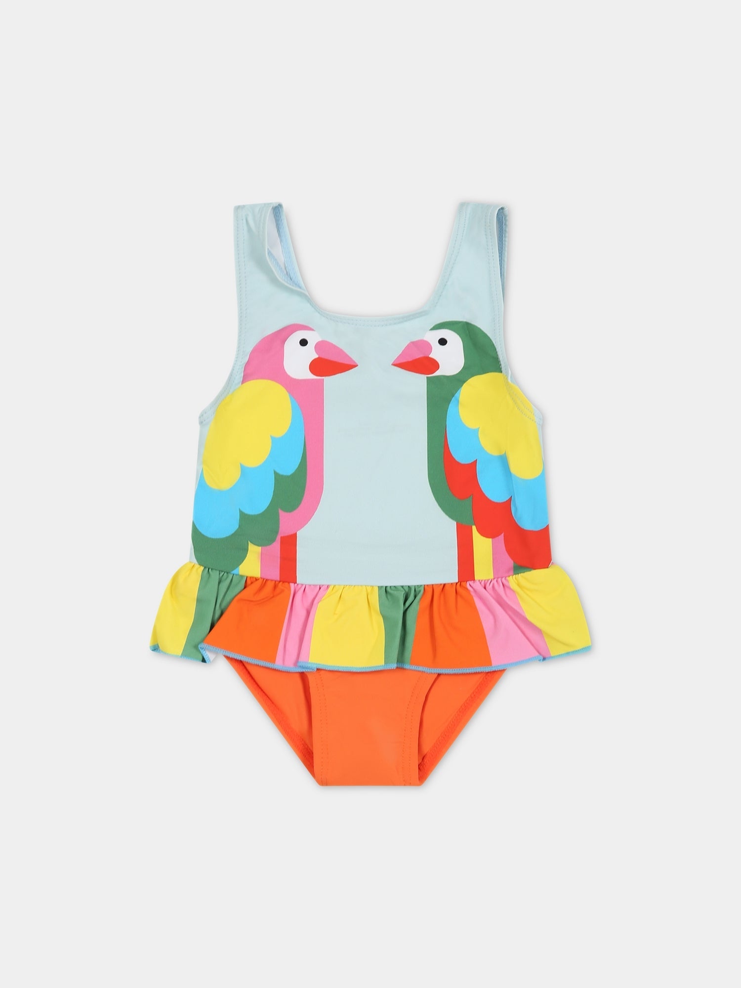 Costume multicolor per neonata con stampa pappagalli,Stella Mccartney Kids,TSC049 Z0157 601