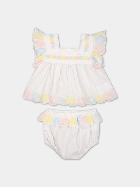 Completo bianco per neonata con fiori ricamati,Stella Mccartney Kids,TS1272 Z0142 101