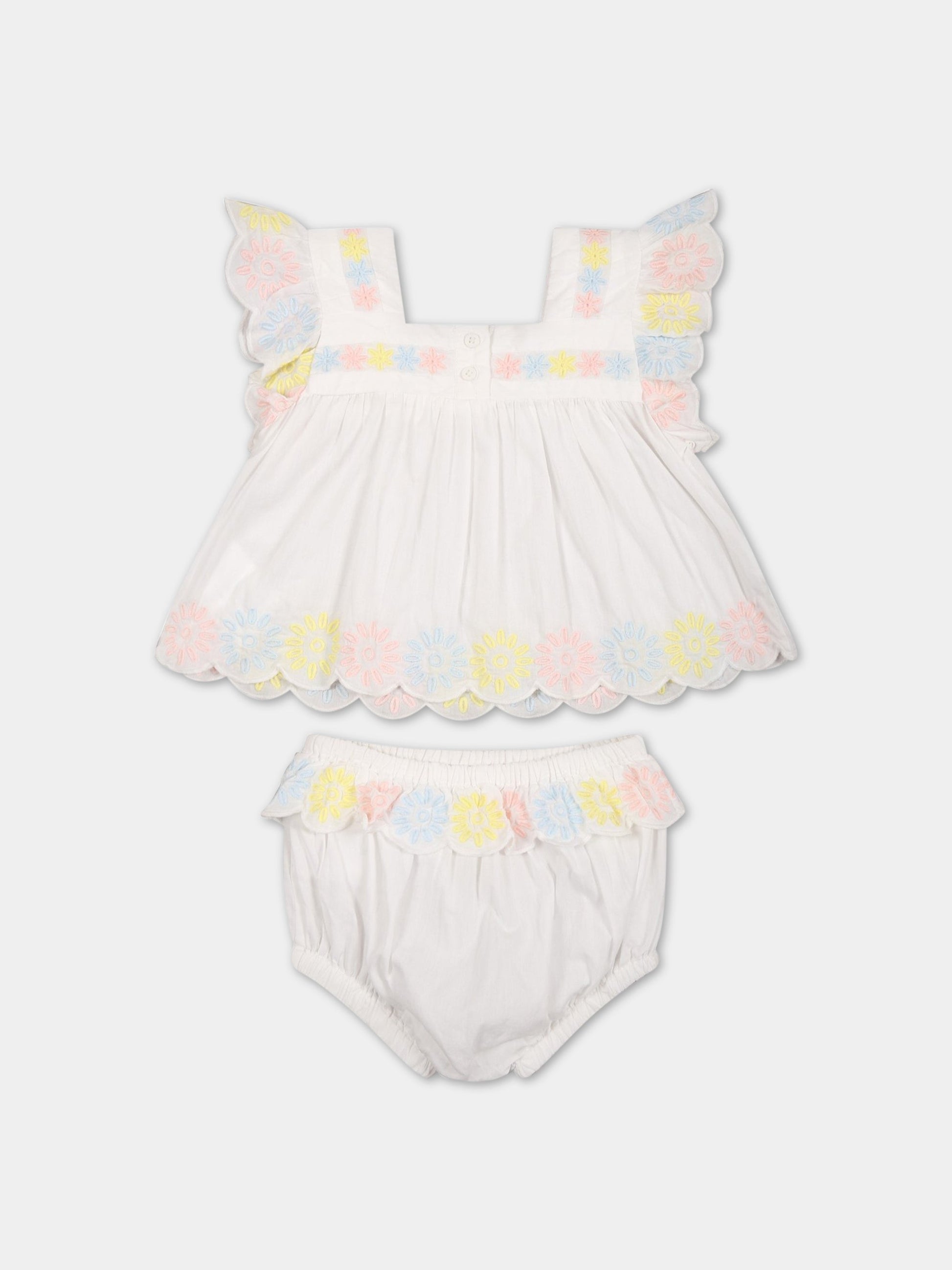 Completo bianco per neonata con fiori ricamati,Stella Mccartney Kids,TS1272 Z0142 101