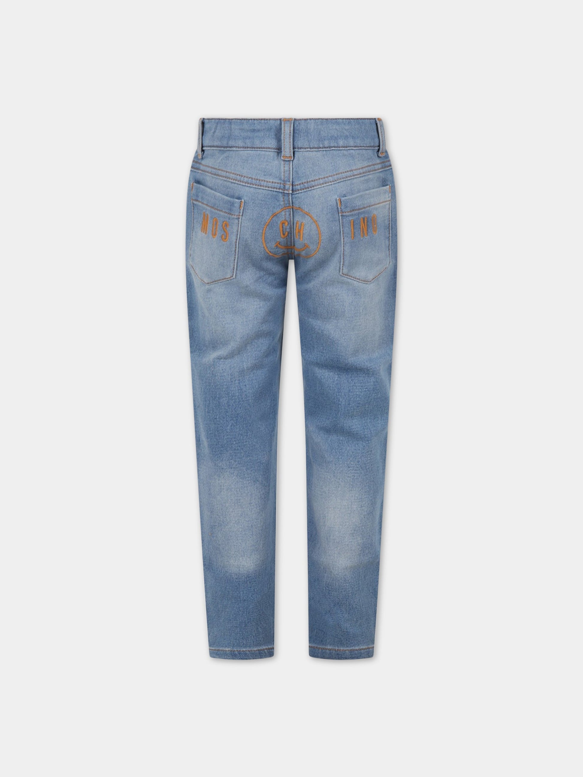 Jeans celeste per bambino con logo,Moschino Kids,HUP055 LDE10 40613