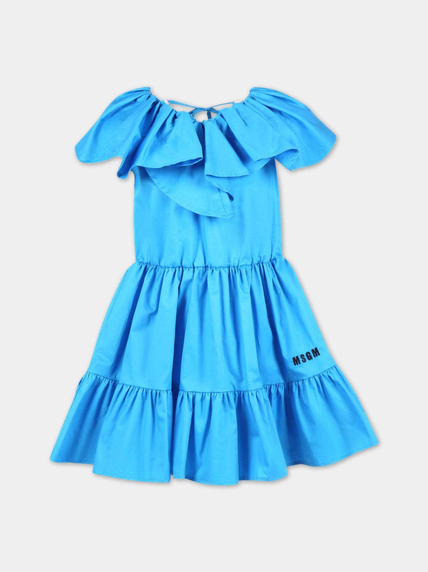 Vestito azzurro per bambina con logo nero,Msgm Kids,MS029391 120