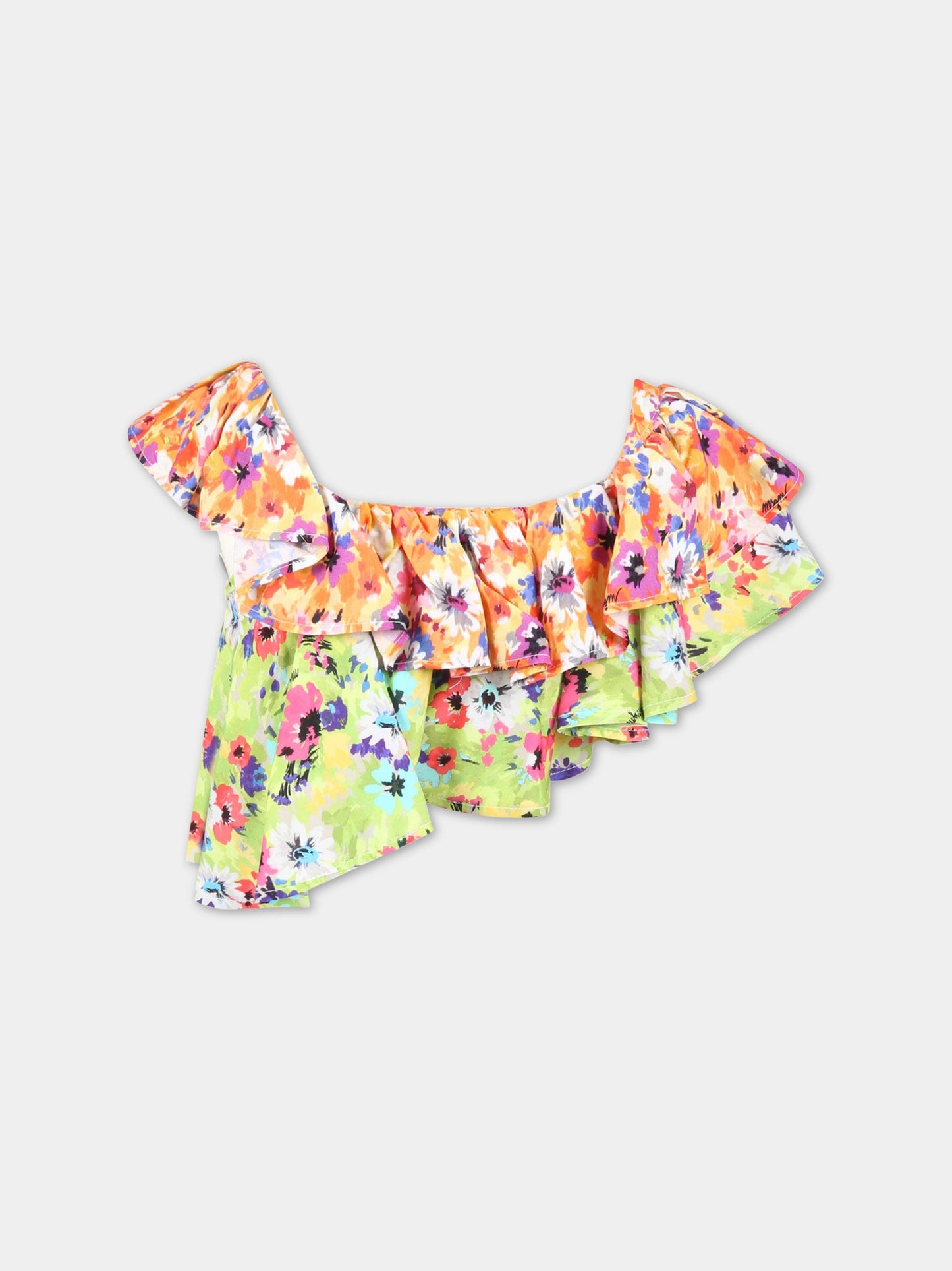 Top multicolor per bambina con stampa floreale,Msgm Kids,MS029489 030