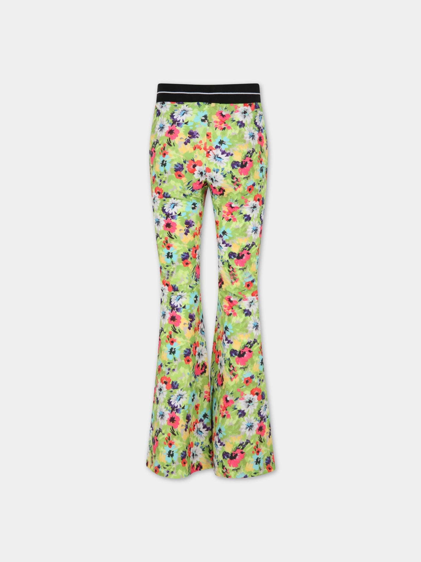 Pantaloni verdi per bambina con fiori e logo,Msgm Kids,MS029493 086