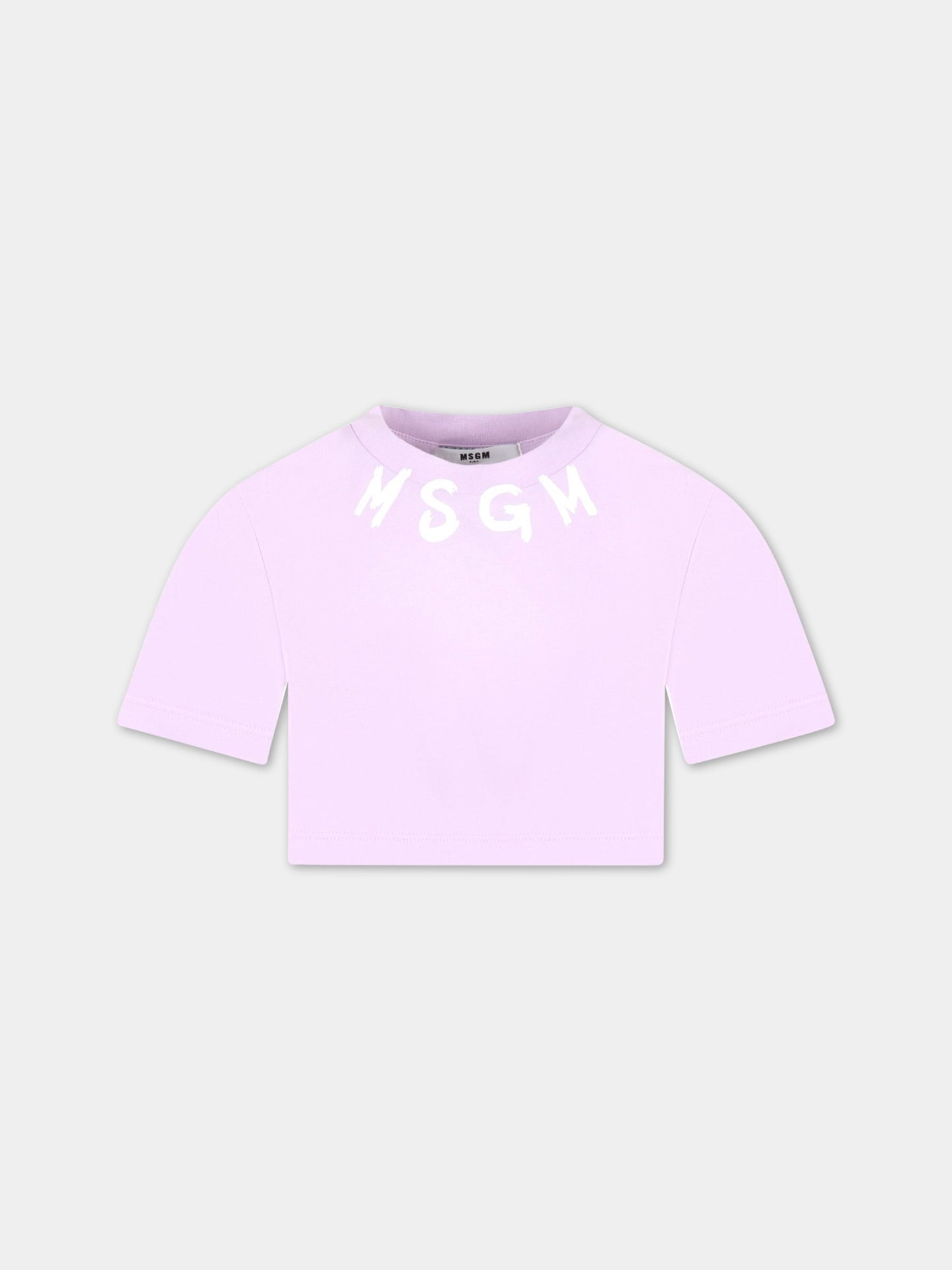 T-shirt viola corta per bambina con logo bianco,Msgm Kids,MS029339 071