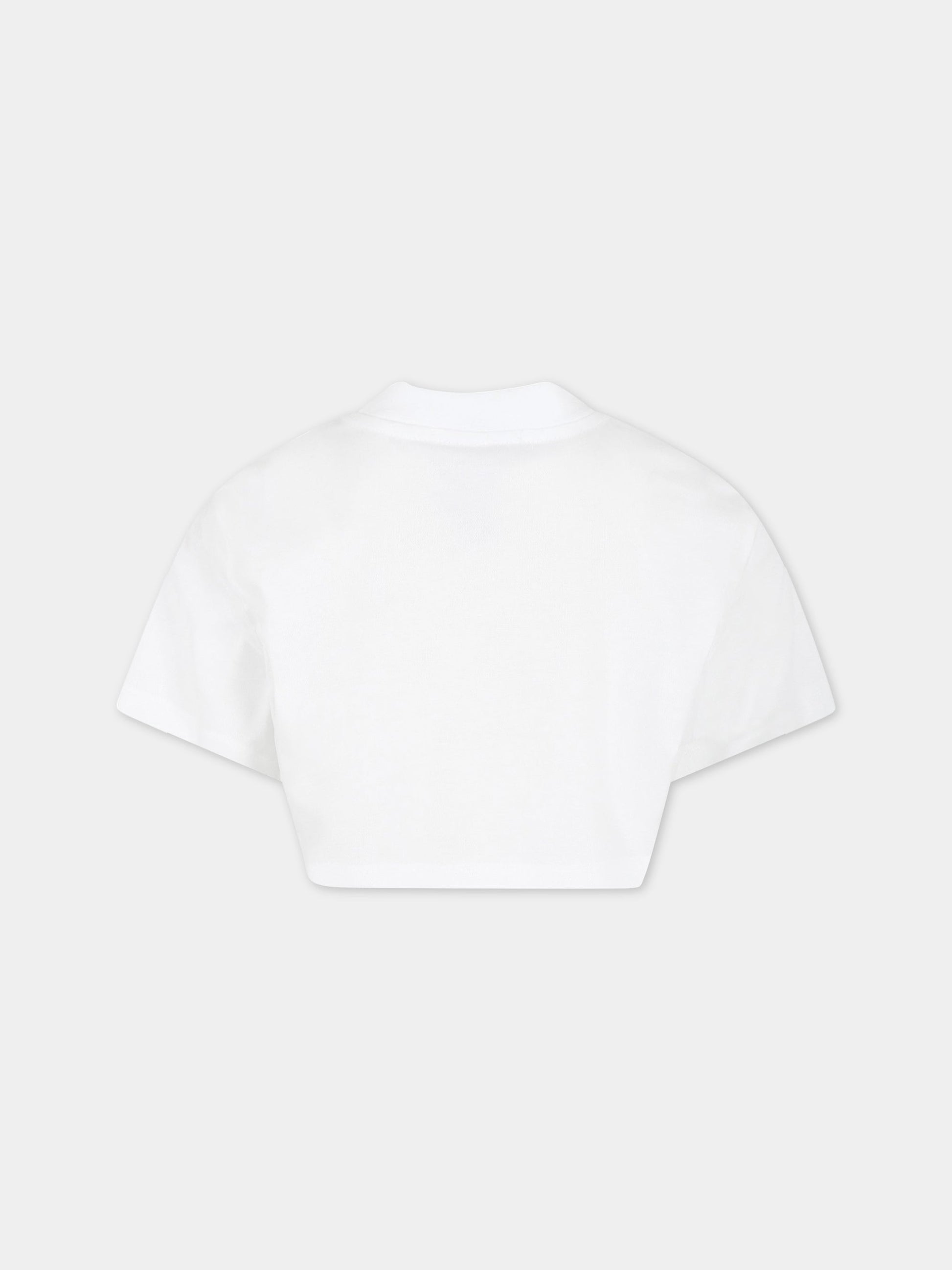 T-shirt bianca per bambina con cuore e logo,Msgm Kids,MS029437 001