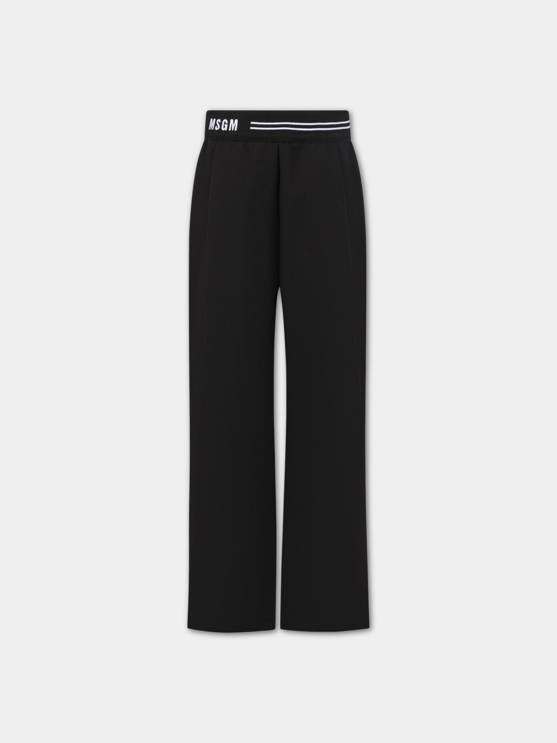 Pantaloni neri per bambina con logo bianco,Msgm Kids,MS029456 110
