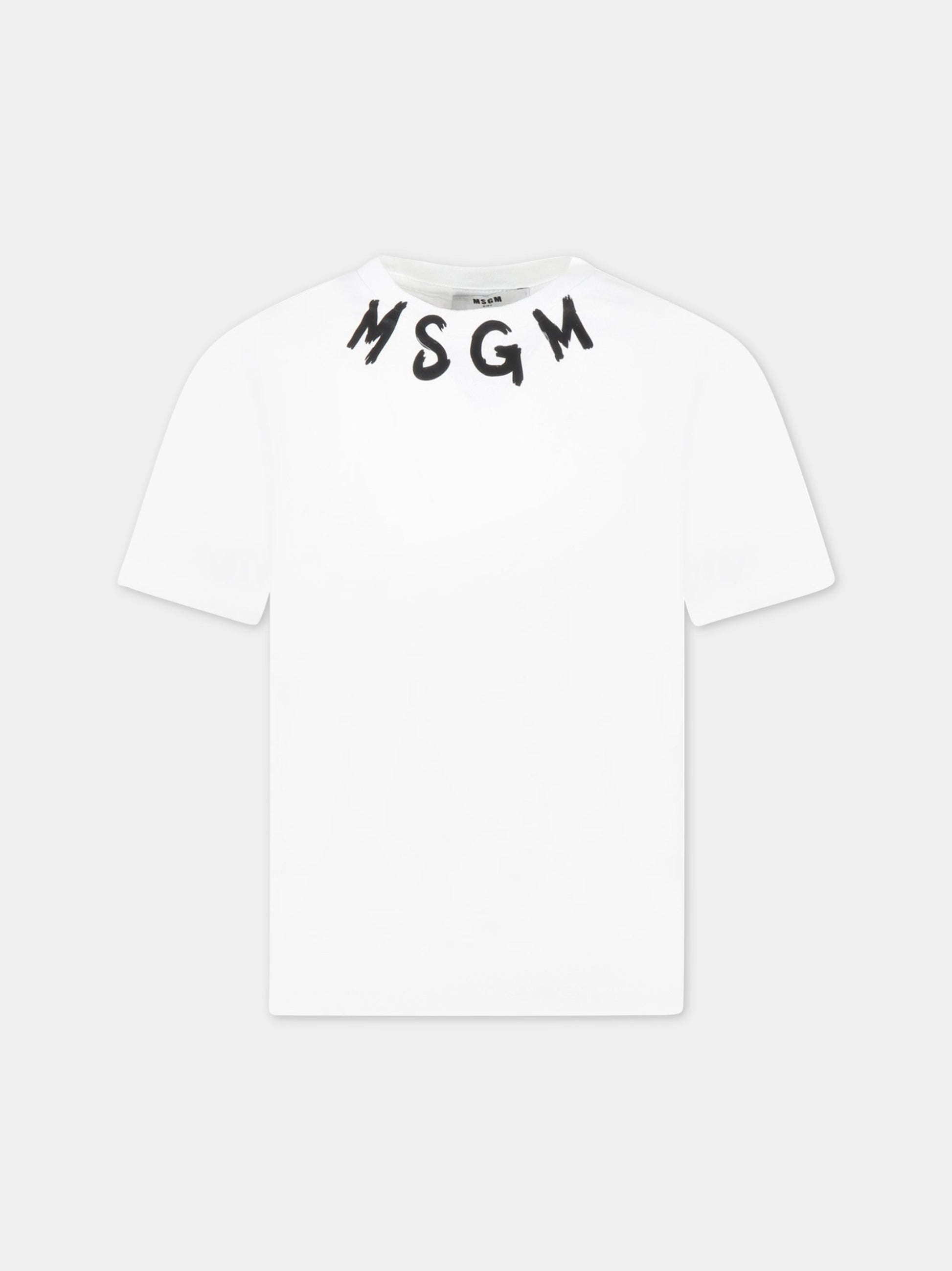 T-shirt bianca per bambino con logo nero,Msgm Kids,MS029318 001