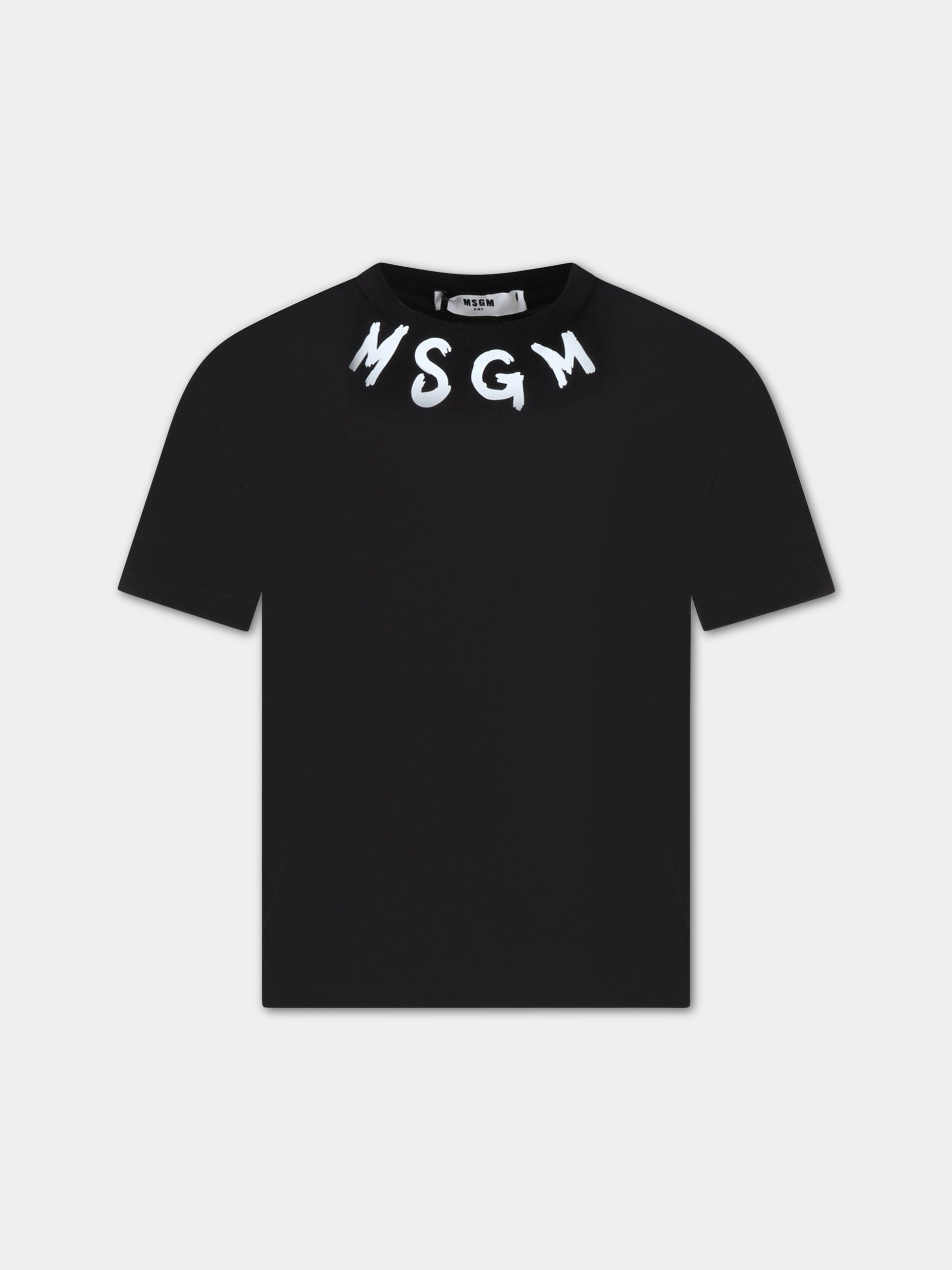 T-shirt nera per bambino con logo bianco,Msgm Kids,MS029318 110