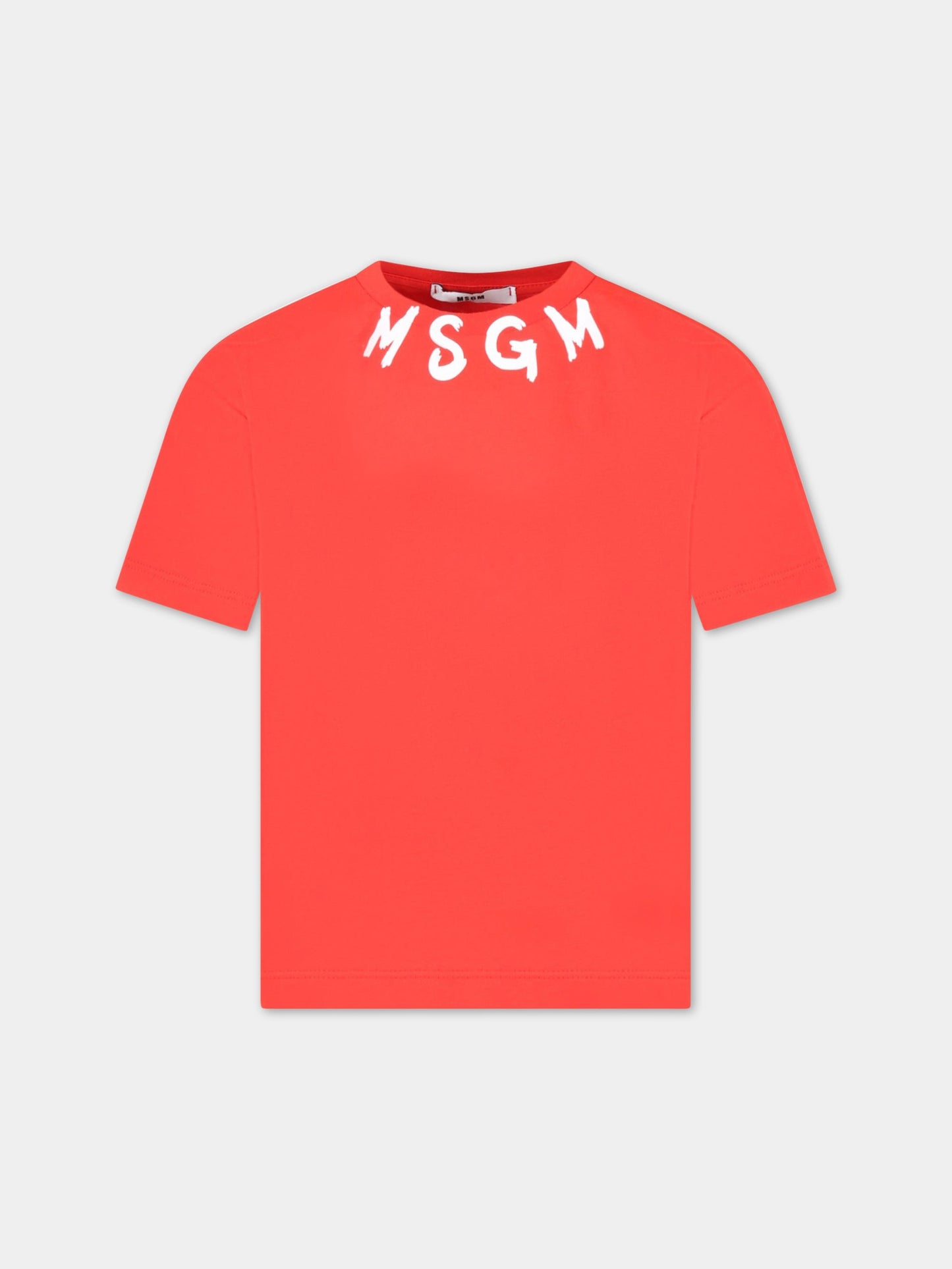 T-shirt rossa per bambino con logo bianco,Msgm Kids,MS029318 040