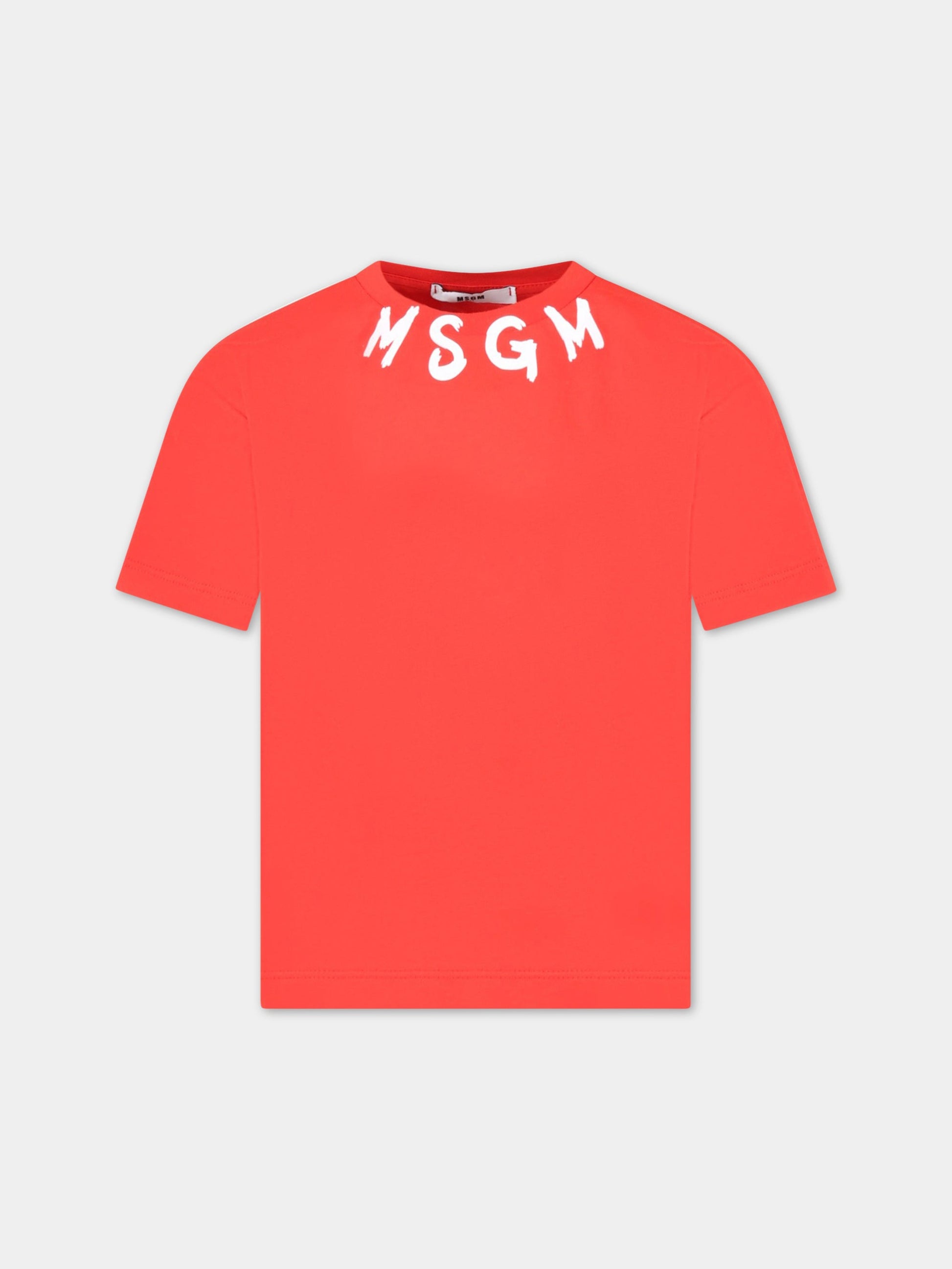 T-shirt rossa per bambino con logo bianco,Msgm Kids,MS029318 040