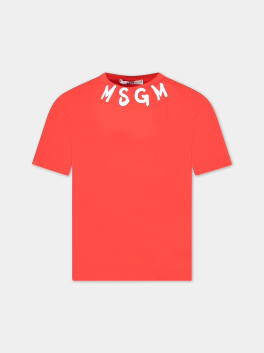 T-shirt rossa per bambino con logo bianco,Msgm Kids,MS029318 040