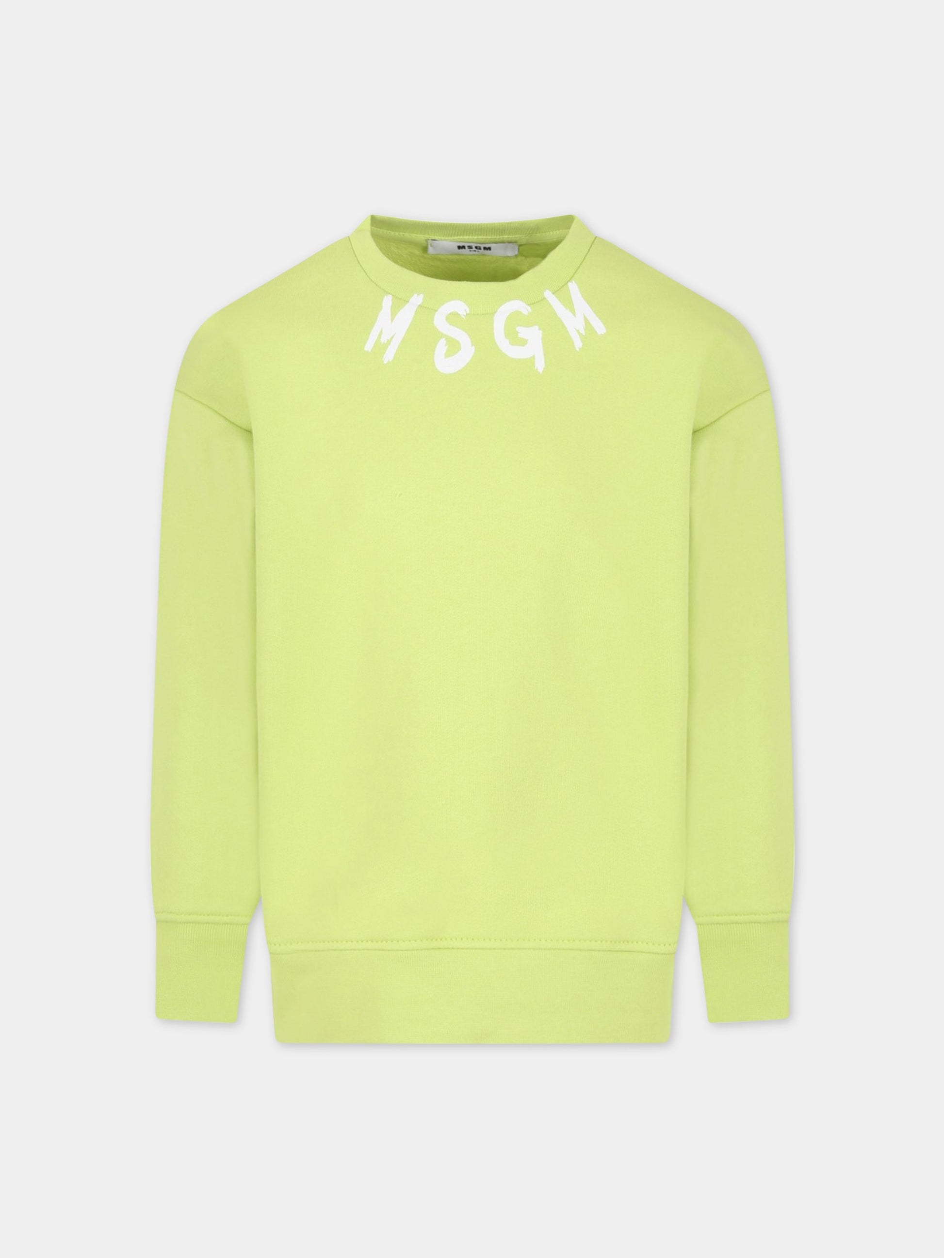 Felpa verde per bambino con logo bianco,Msgm Kids,MS029323 086
