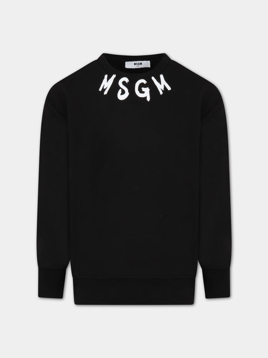Felpa nera per bambino con logo bianco,Msgm Kids,MS029323 110