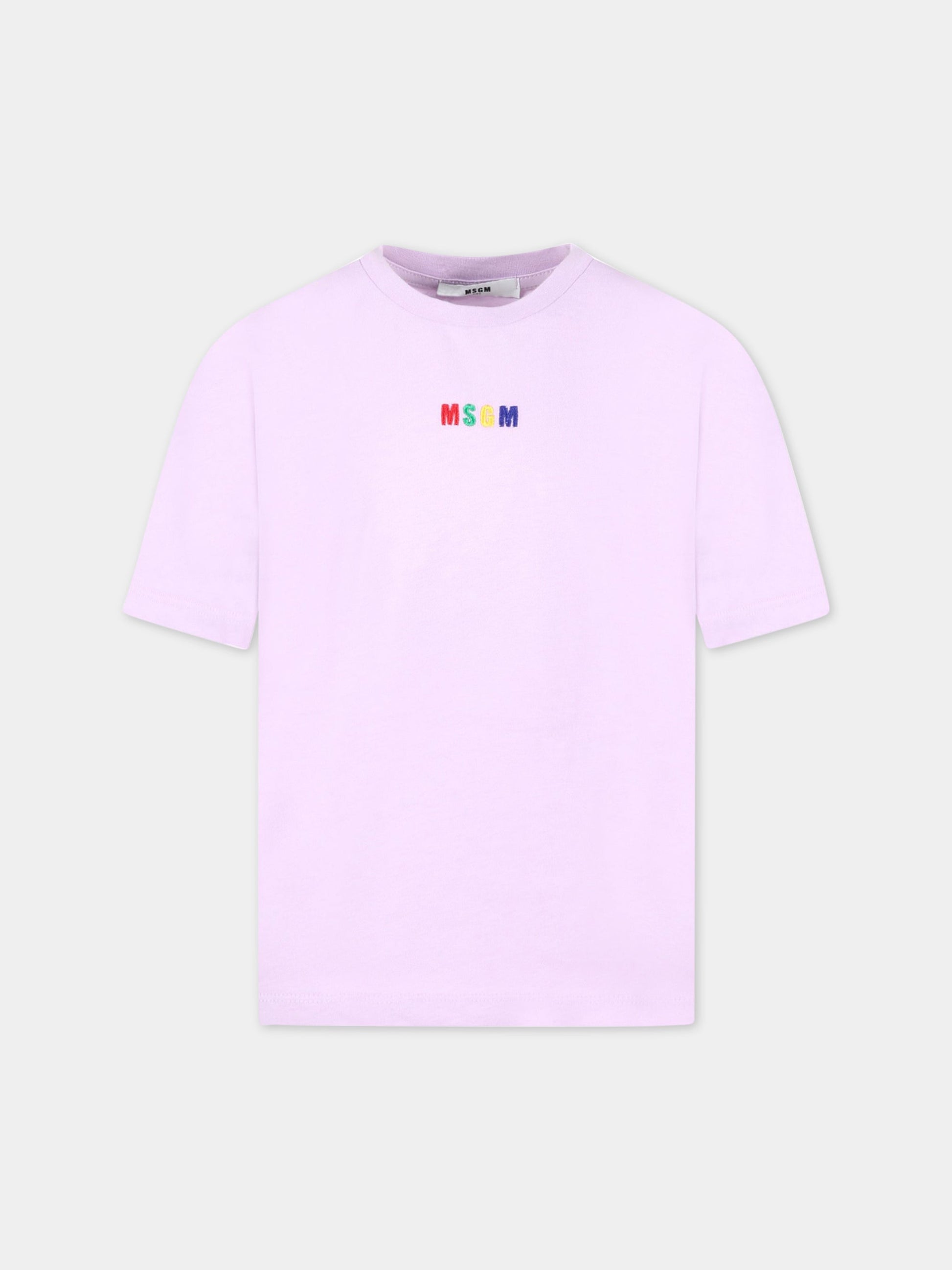 T-shirt viola per bambini con logo multicolor,Msgm Kids,MS029319 071